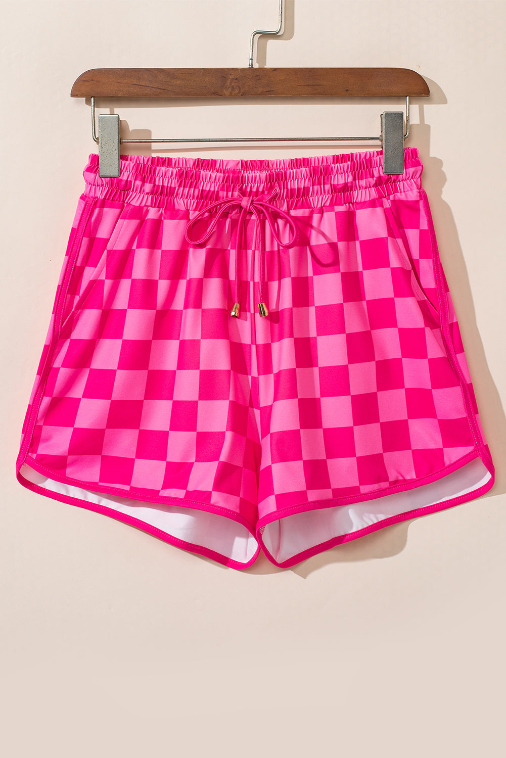 Drawstring Checkered Shorts with Pockets-BOTTOMS SIZES SMALL MEDIUM LARGE-[Adult]-[Female]-Hot Pink-S-2022 Online Blue Zone Planet