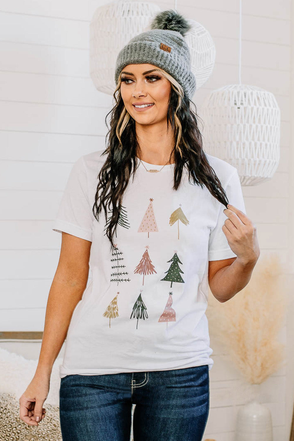 White Christmas Tree Graphic Tee-Graphic/Graphic Tees-[Adult]-[Female]-2022 Online Blue Zone Planet