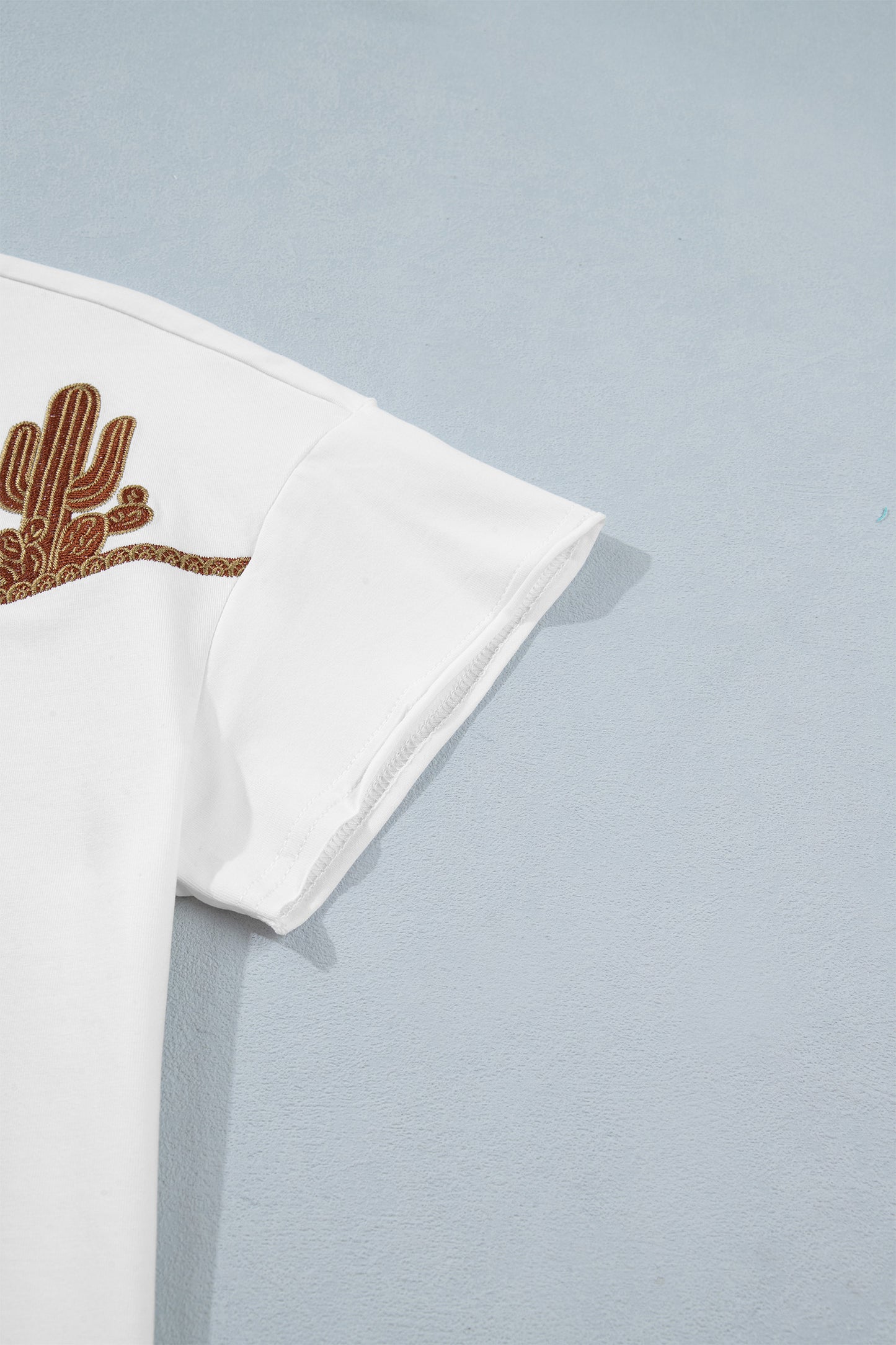 White Western Fashion Embroidered Casual Tee-Tops/Tops & Tees-[Adult]-[Female]-2022 Online Blue Zone Planet