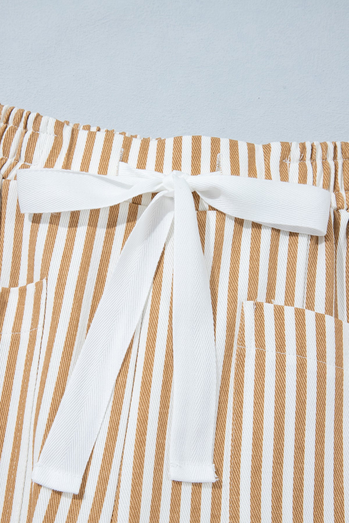 Apricot Stripe Ribbon Drawstring Waist Full-Length Shift Pant-Bottoms/Pants & Culotte-[Adult]-[Female]-2022 Online Blue Zone Planet