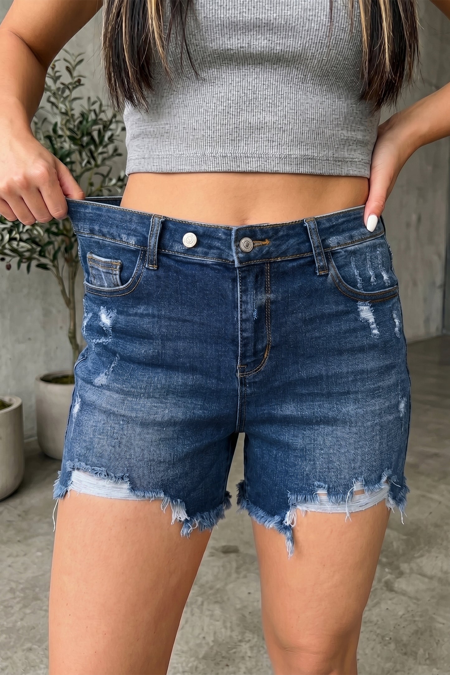 Sail Blue Asymmetric Raw Hem Distressed Whiskery Denim Shorts-Bottoms/Denim Shorts-[Adult]-[Female]-2022 Online Blue Zone Planet