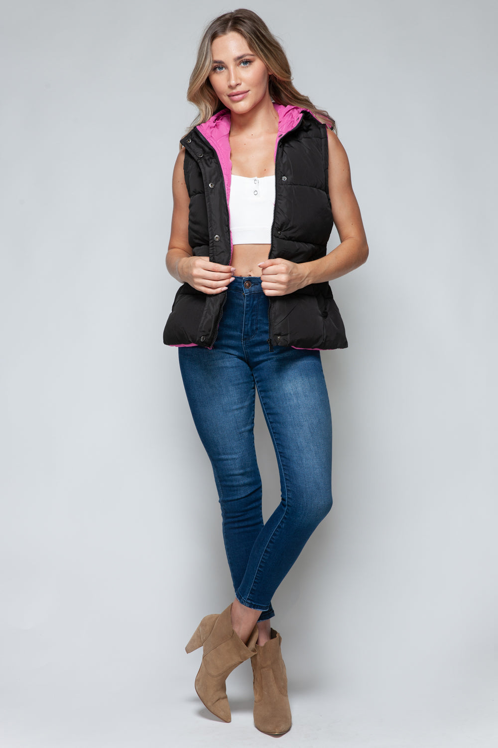 Snobbish Snap and Zip Closure Hooded Vest-TOPS / DRESSES-[Adult]-[Female]-2022 Online Blue Zone Planet