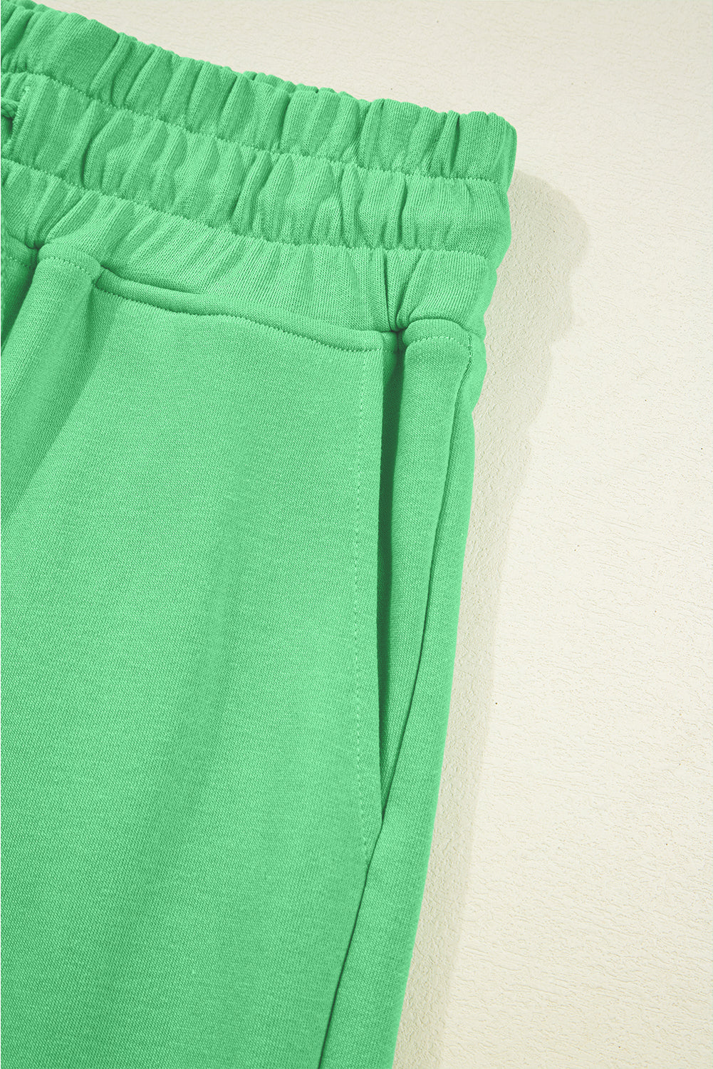 Bright Green Drop Shoulder Puff Sleeve Crop Pullover Drawstring Wide Leg Pants Set-Two Piece Sets/Pant Sets-[Adult]-[Female]-2022 Online Blue Zone Planet