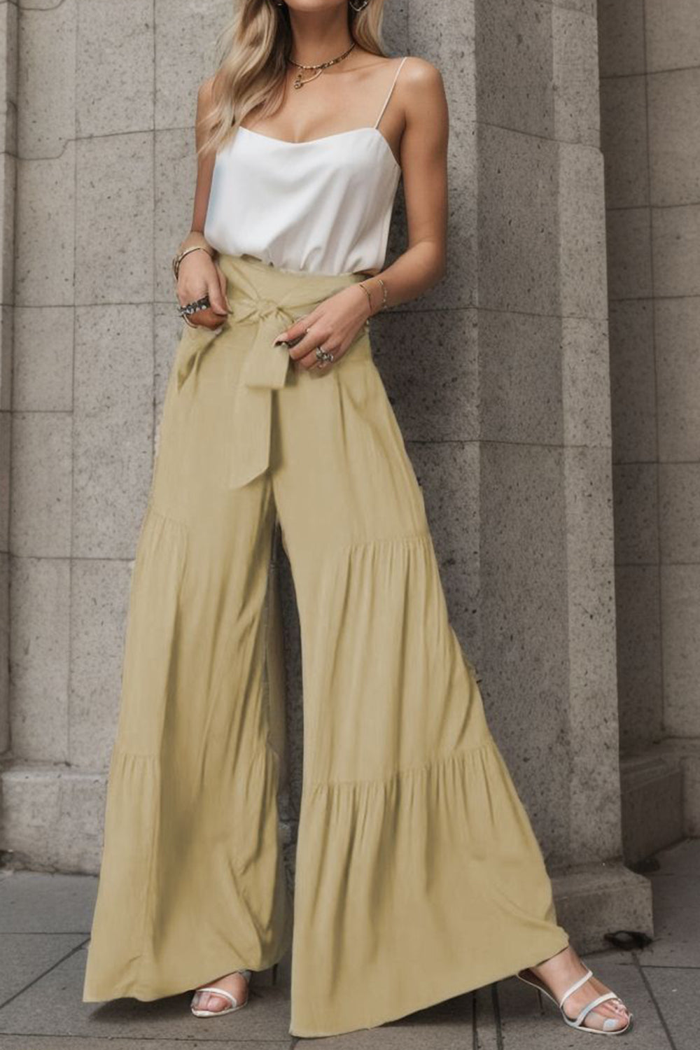 Tied Wide Leg Pants-[Adult]-[Female]-2022 Online Blue Zone Planet