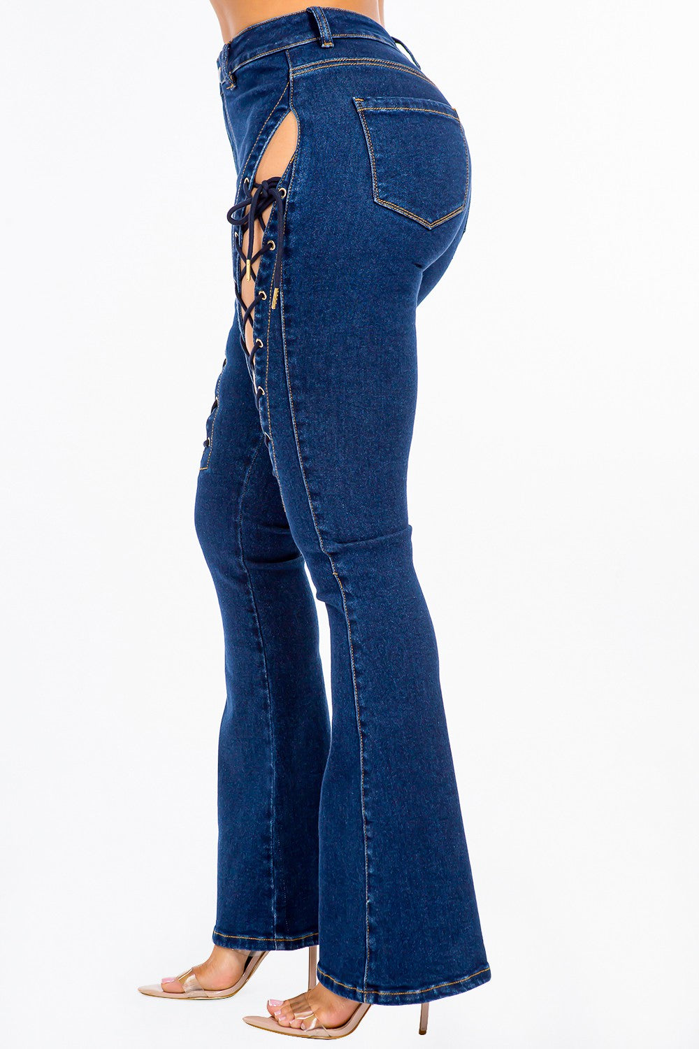 Blue Zone Planet | American Bazi High Rise Lace Up Jeans-TOPS / DRESSES-[Adult]-[Female]-2022 Online Blue Zone Planet