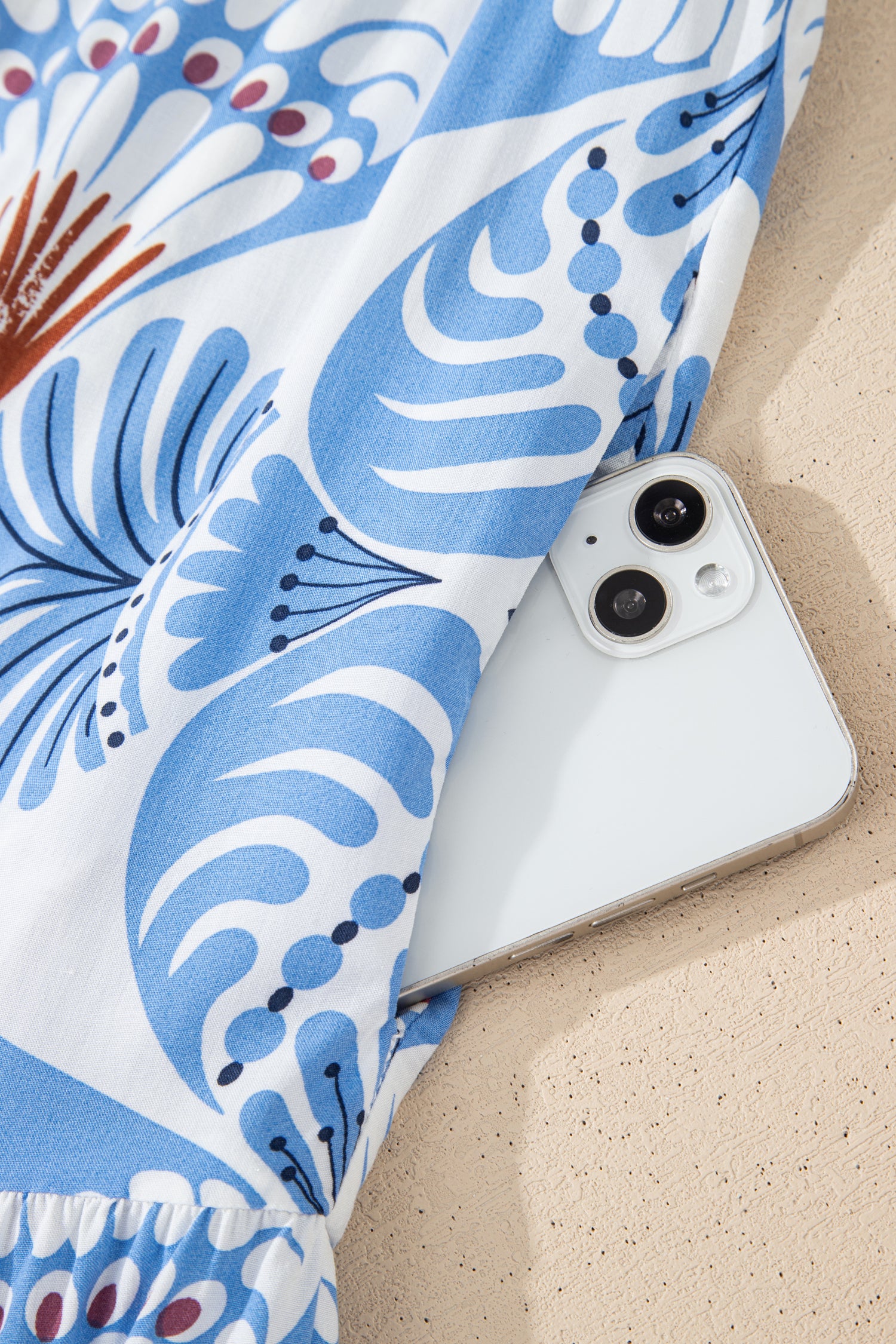 Sky Blue Tropical Botanic Print Flutter Sleeve Vacation Long Dress-TOPS / DRESSES-[Adult]-[Female]-2022 Online Blue Zone Planet