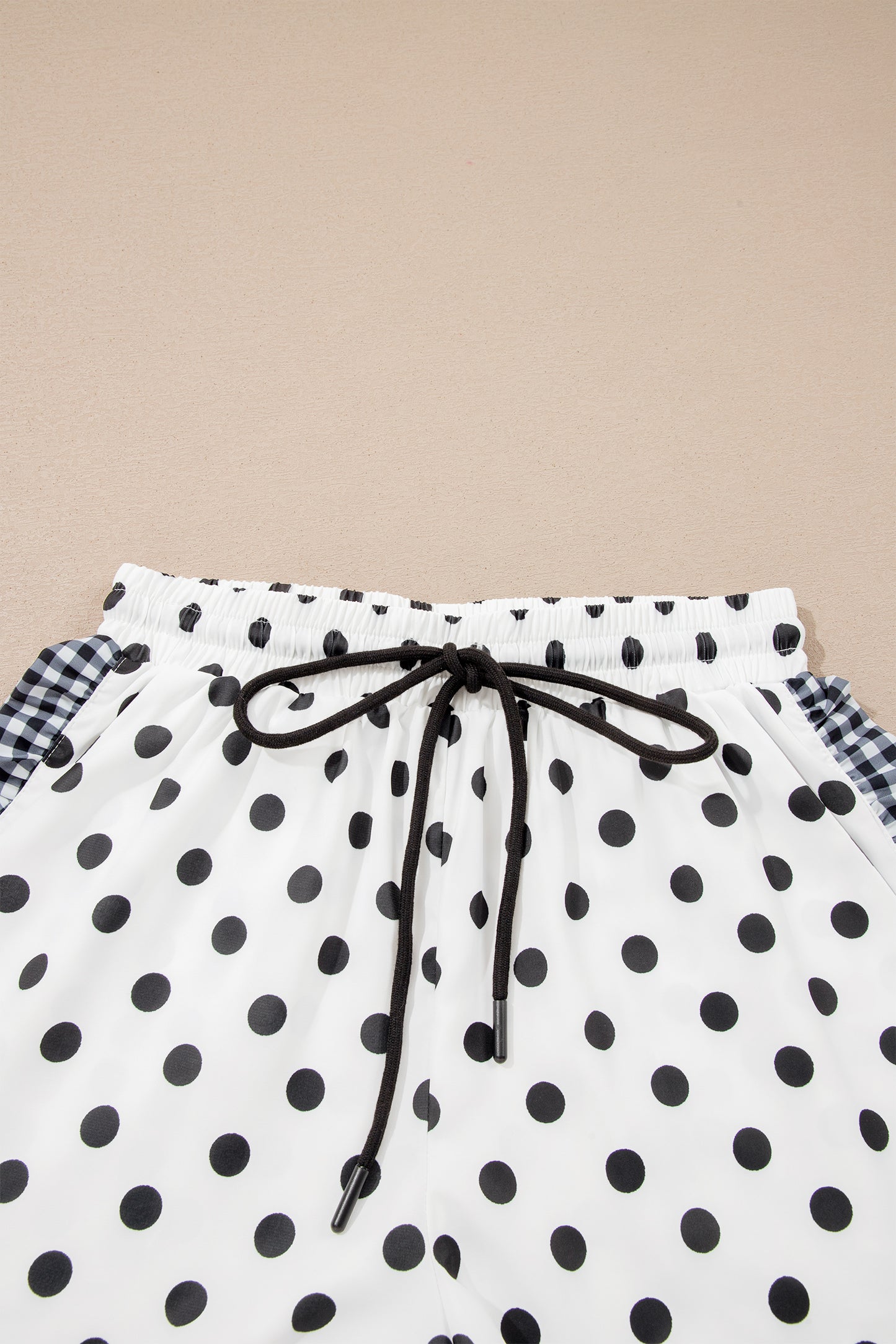 White Polka Dot Contrast Ruffle Trim Shorts-Bottoms/Casual Shorts-[Adult]-[Female]-2022 Online Blue Zone Planet
