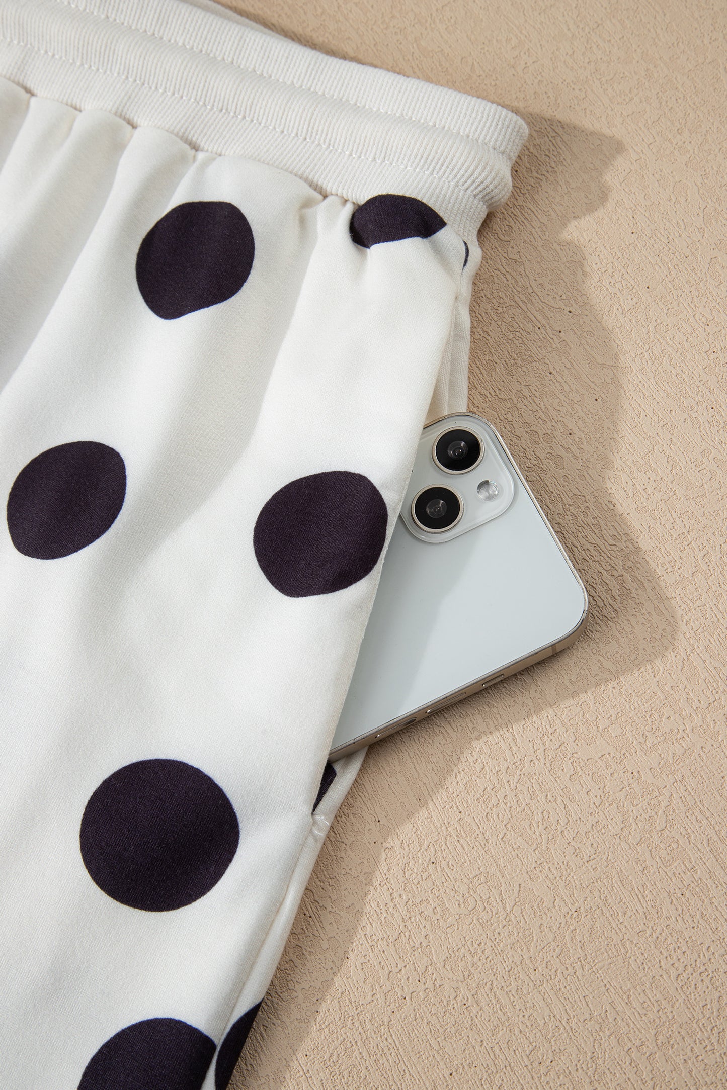 Sky Blue Polka Dot Print Drop Shoulder Pullover Drawstring Shorts Set