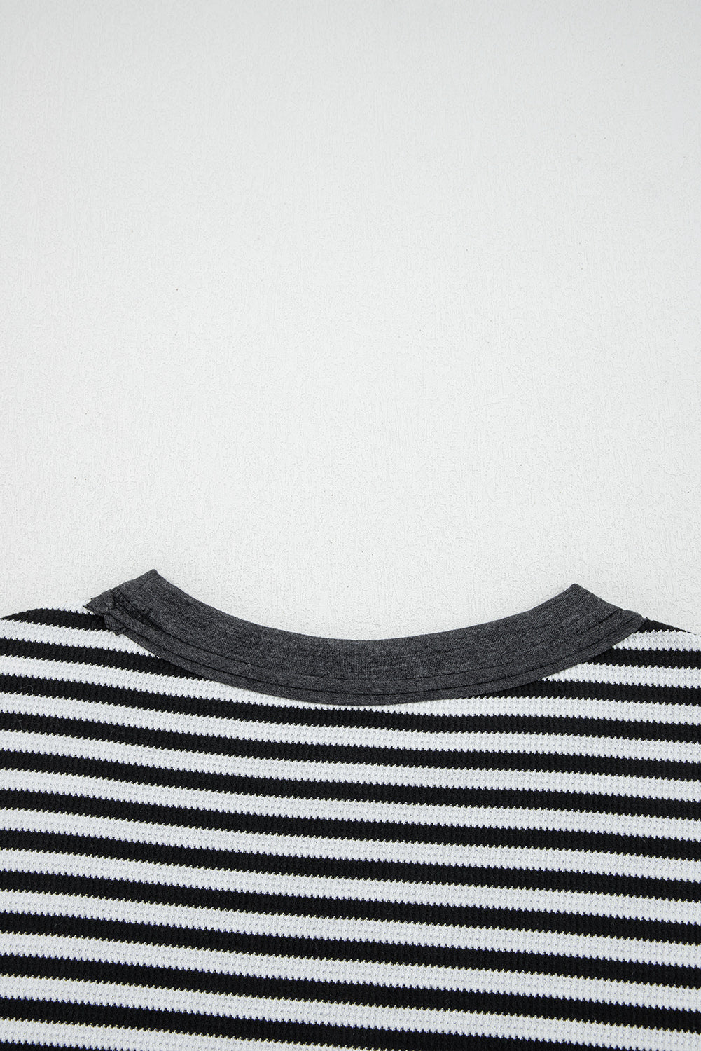 Black Stripe Thermal Knit Drop Shoulder Casual Top-Tops/Long Sleeve Tops-[Adult]-[Female]-2022 Online Blue Zone Planet