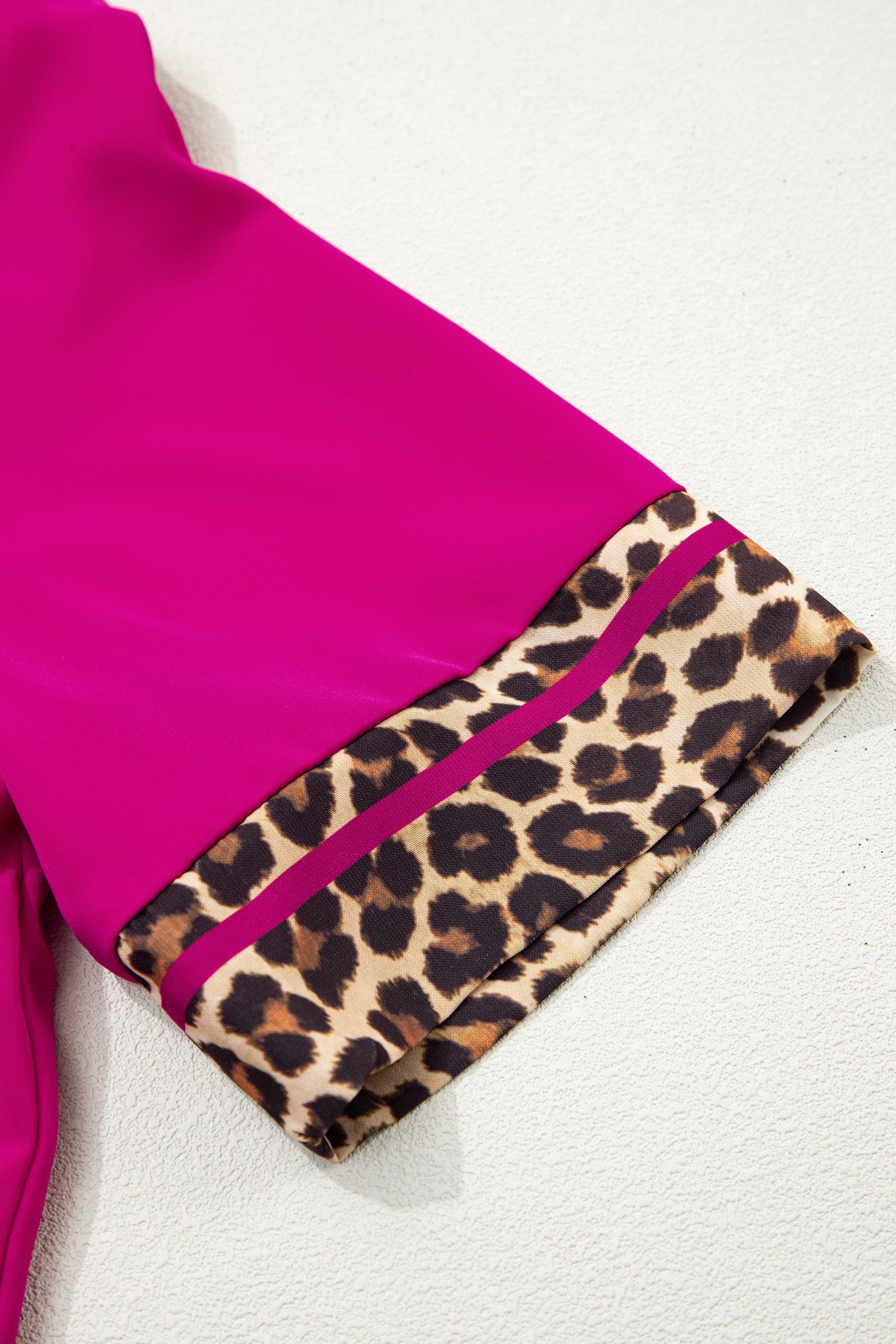 Violet Leopard Patchwork Trim Split Neck Short Sleeve Blouse-Tops/Blouses & Shirts-[Adult]-[Female]-2022 Online Blue Zone Planet