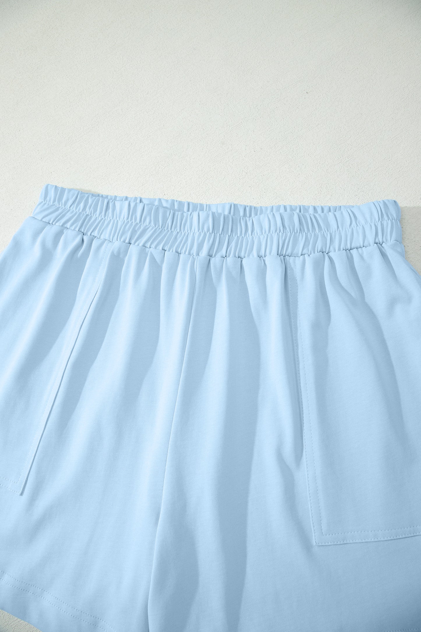 Mist Blue Stitched Detail Loose Tank Top 2pcs Short Set-Two Piece Sets/Short Sets-[Adult]-[Female]-2022 Online Blue Zone Planet