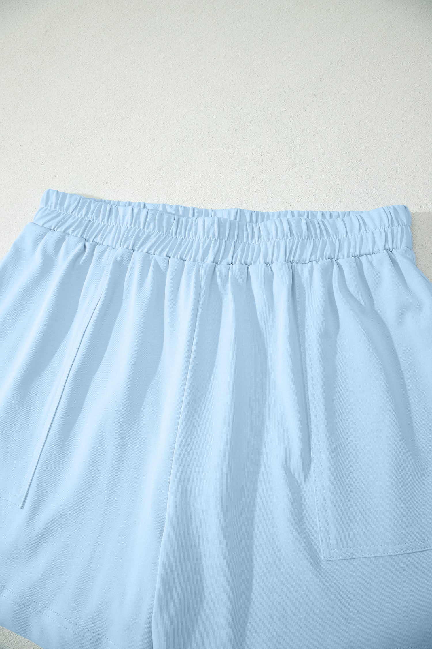 Mist Blue Stitched Detail Loose Tank Top 2pcs Short Set-Two Piece Sets/Short Sets-[Adult]-[Female]-2022 Online Blue Zone Planet