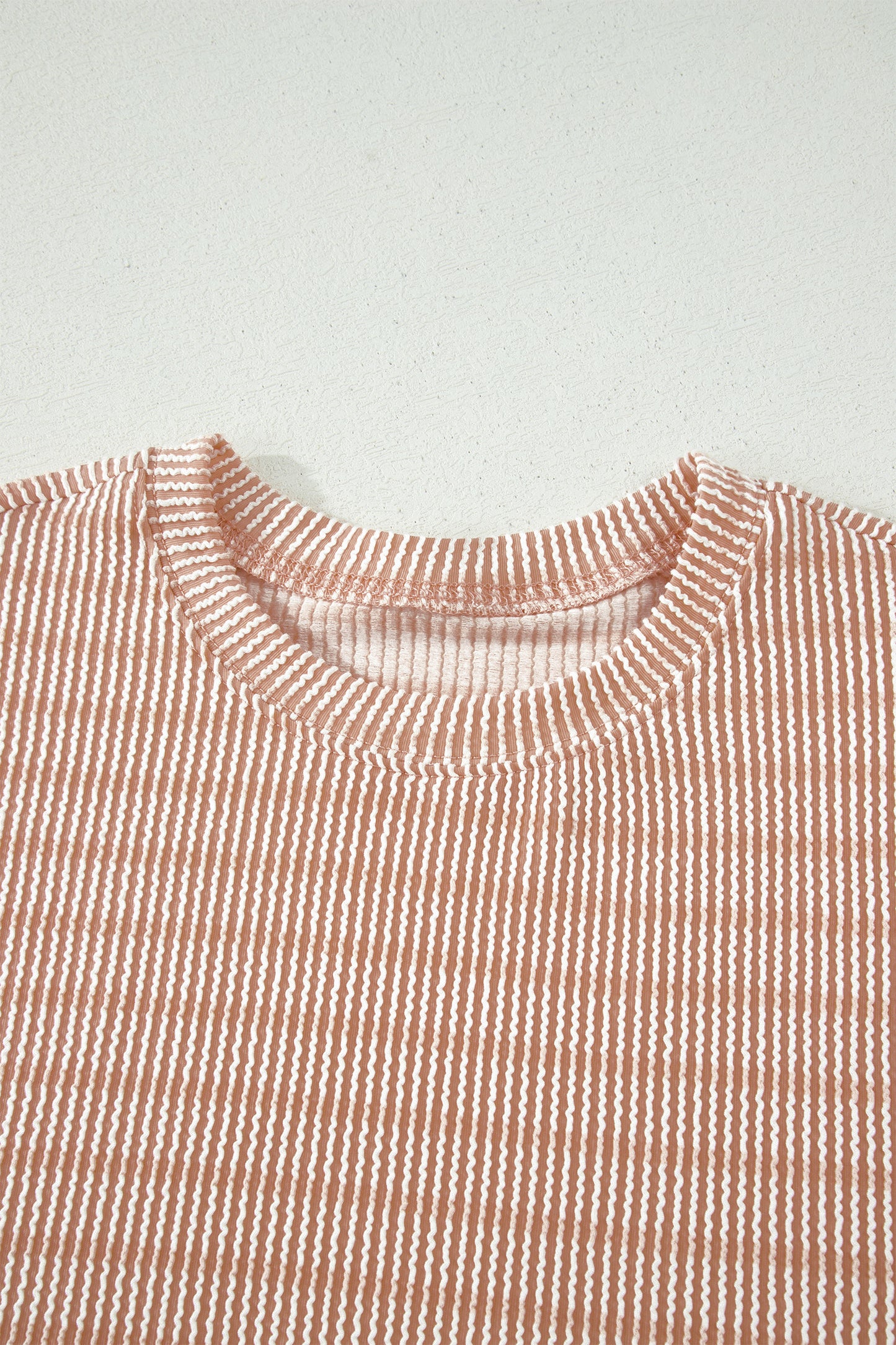Rose Stripe Raised Rib Loose Tee Drawstring Elastic Waist 2pcs Short Set-Two Piece Sets/Short Sets-[Adult]-[Female]-2022 Online Blue Zone Planet