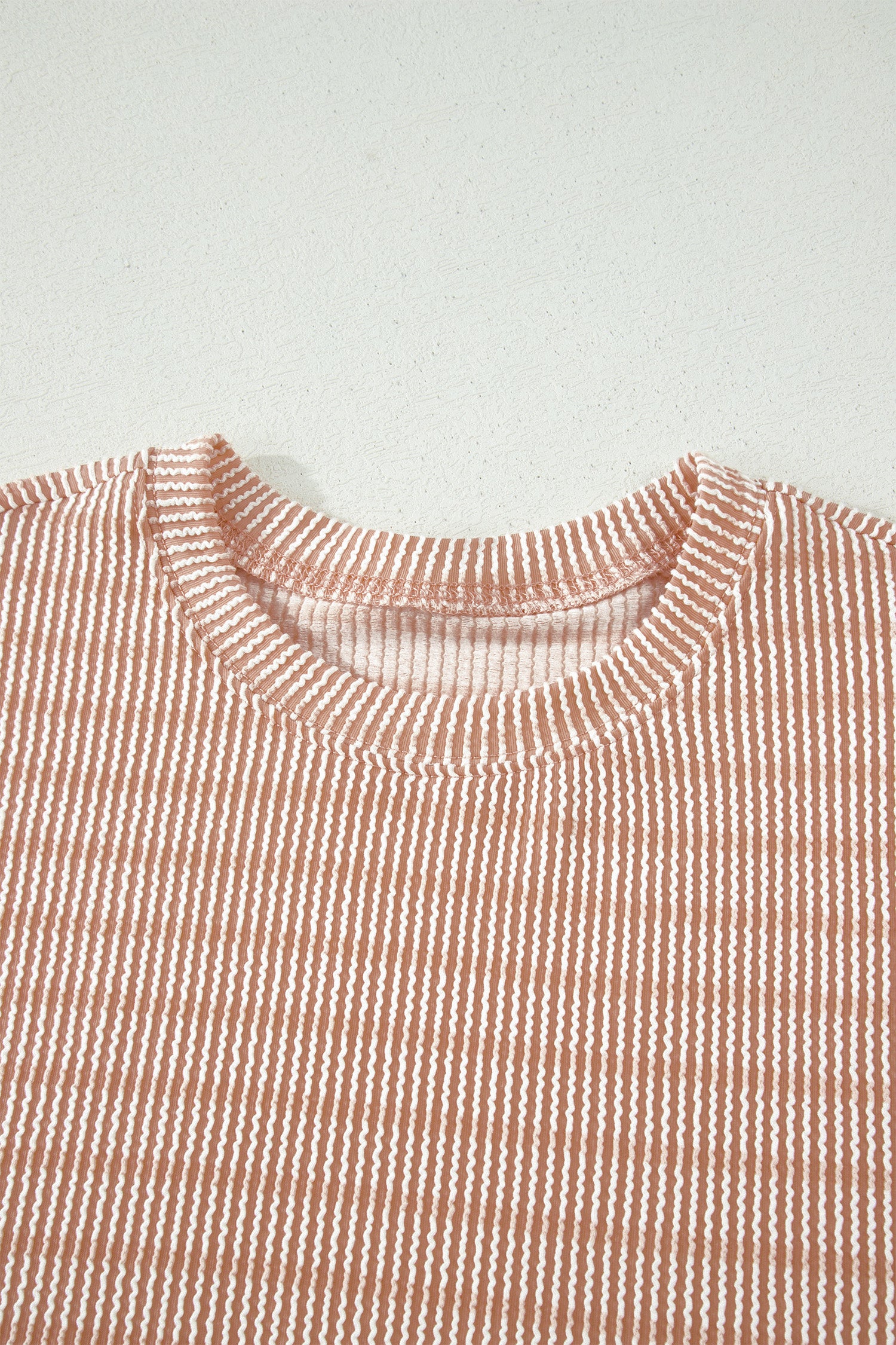 Rose Stripe Raised Rib Loose Tee Drawstring Elastic Waist 2pcs Short Set-Two Piece Sets/Short Sets-[Adult]-[Female]-2022 Online Blue Zone Planet