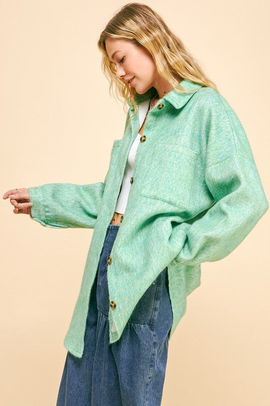 Davi & Dani Curved Hem Heathered Dropped Shoulder Shacket-TOPS / DRESSES-[Adult]-[Female]-2022 Online Blue Zone Planet