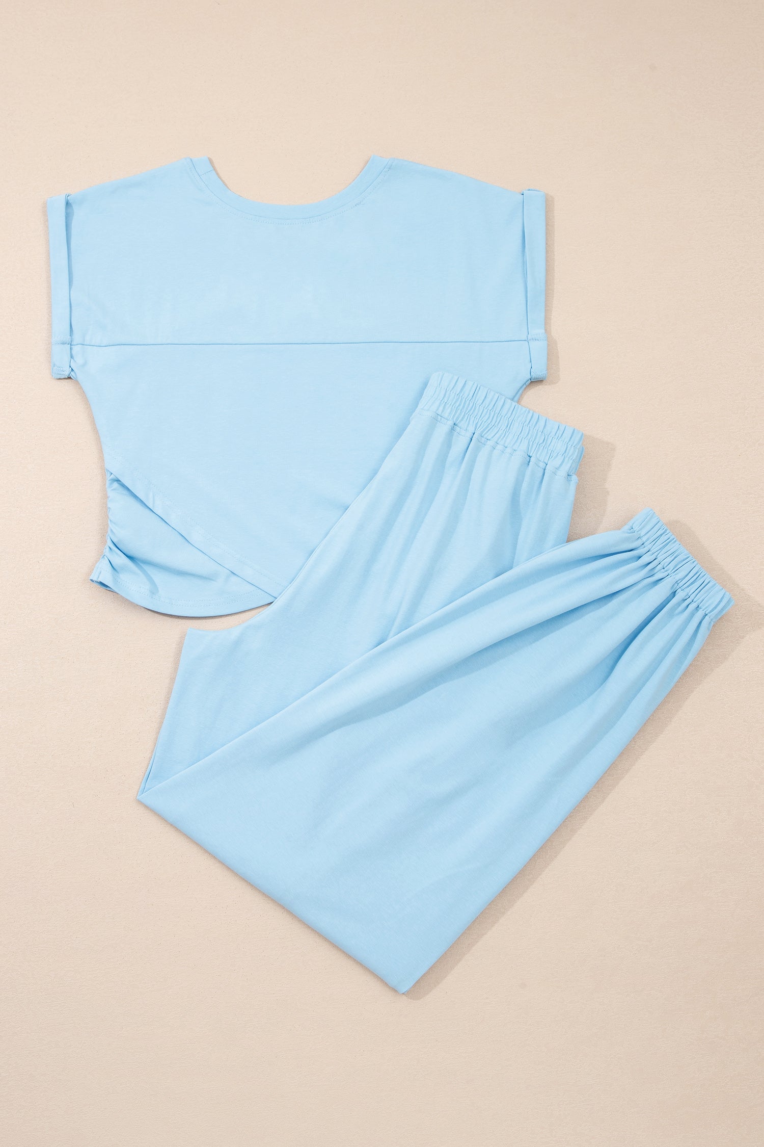 Yellow Cream Solid Color Cropped Tank Top and Jogger Pants Set-Two Piece Sets/Pant Sets-[Adult]-[Female]-2022 Online Blue Zone Planet