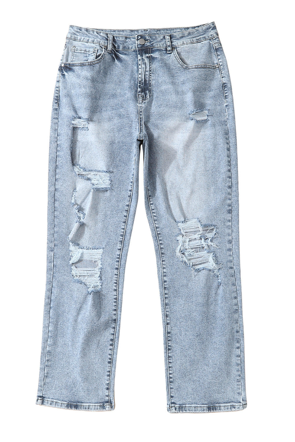 Sky Blue Light Wash Frayed Slim Fit High Waist Jeans-Jeans-[Adult]-[Female]-2022 Online Blue Zone Planet