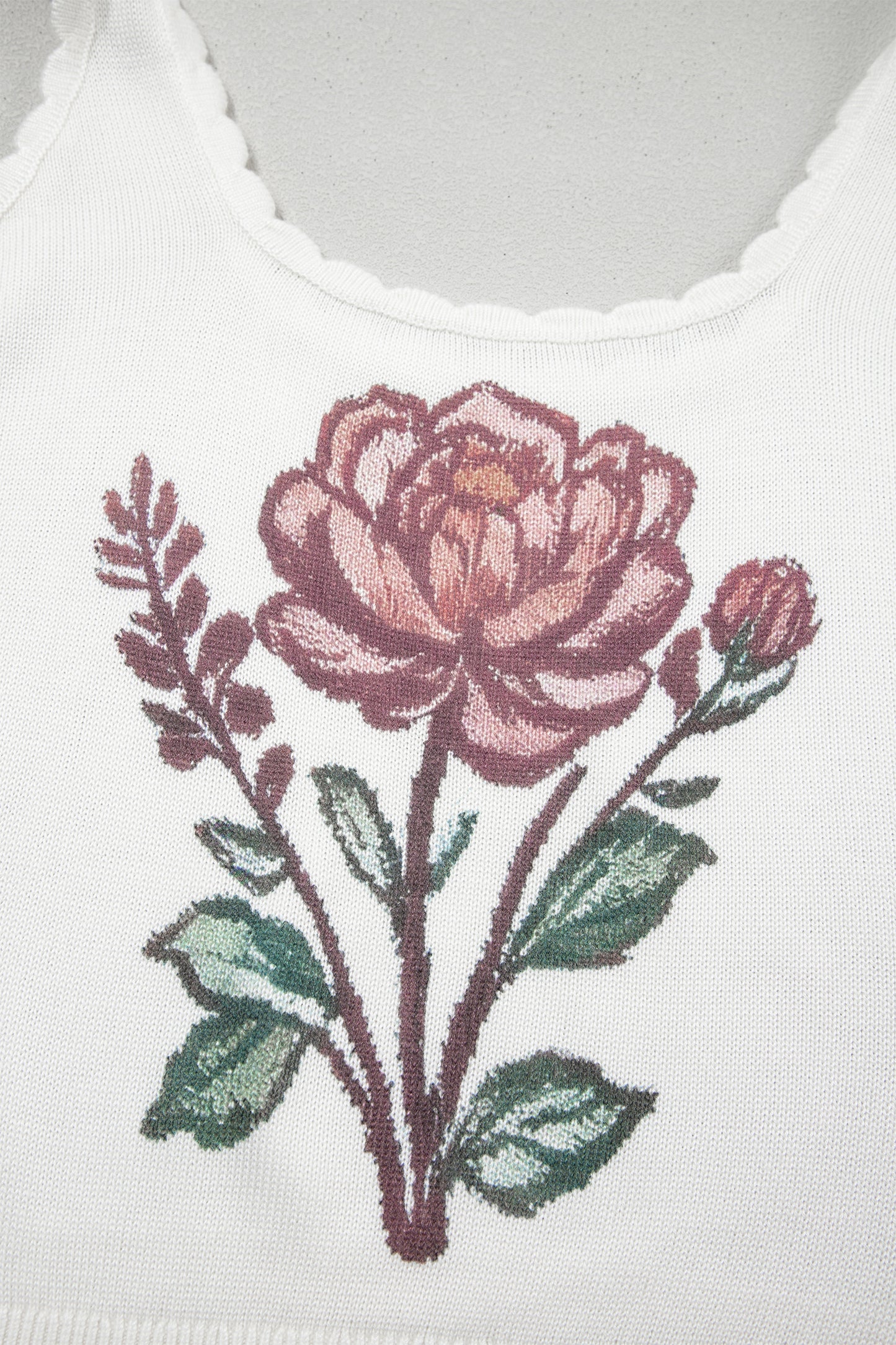 White Retro Floral Print Scalloped Square Neck Knit Sweater Vest-TOPS / DRESSES-[Adult]-[Female]-2022 Online Blue Zone Planet