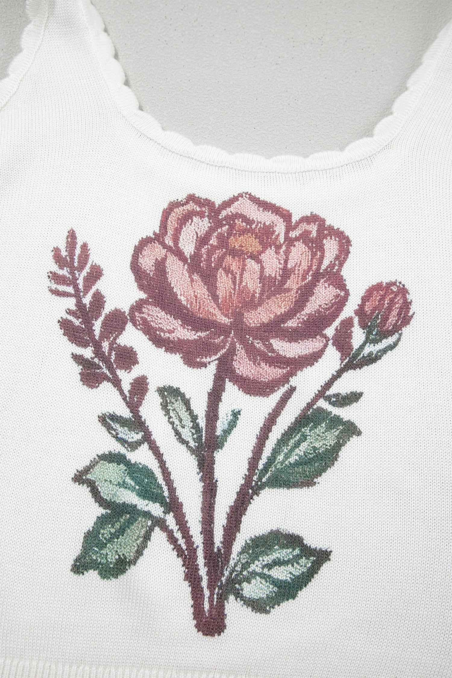 White Retro Floral Print Scalloped Square Neck Knit Sweater Vest-TOPS / DRESSES-[Adult]-[Female]-2022 Online Blue Zone Planet