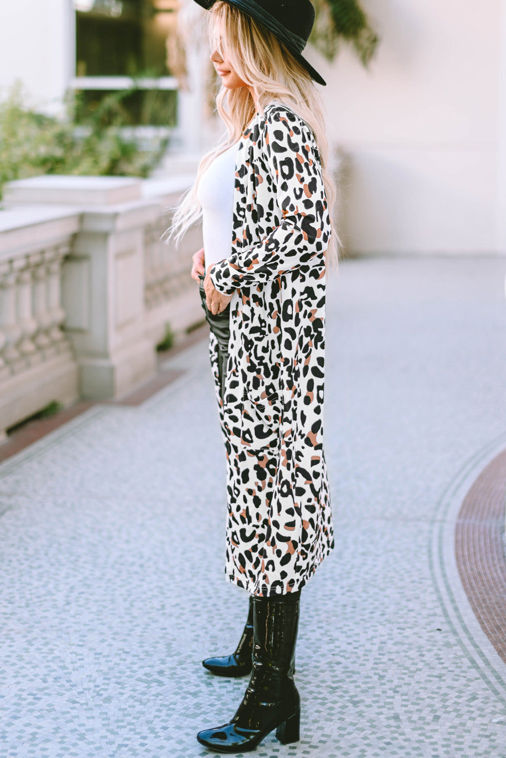 Leopard Pocketed Open Front Duster Cardigan-Sale (50% OFF)/30% OFF-[Adult]-[Female]-2022 Online Blue Zone Planet