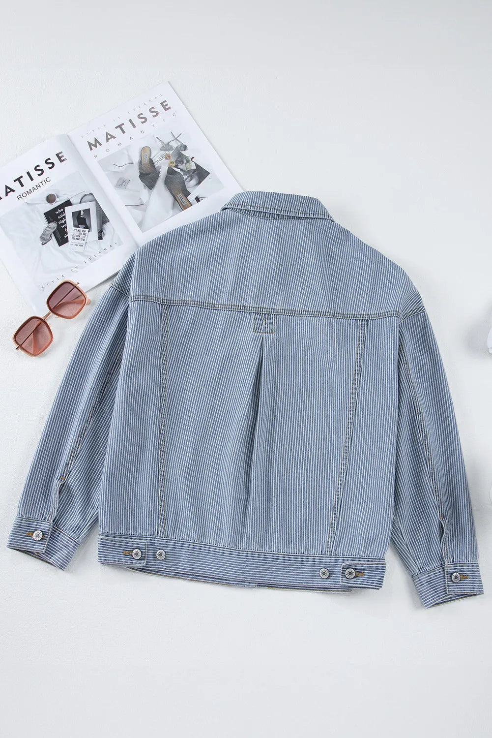 Striped Button Up Long Sleeve Denim Jacket-TOPS / DRESSES-[Adult]-[Female]-2022 Online Blue Zone Planet