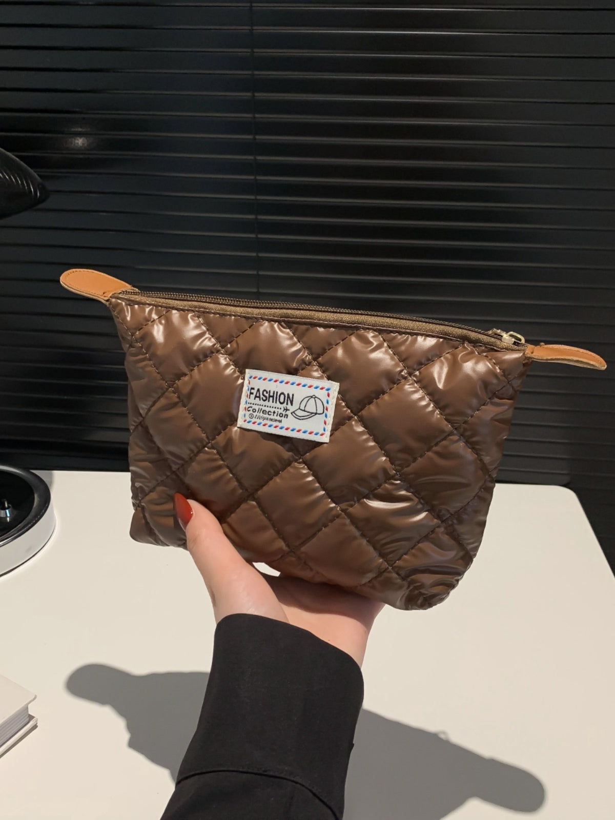 Solid Quilted Clutch with Zipper-HANDBAGS-[Adult]-[Female]-2022 Online Blue Zone Planet