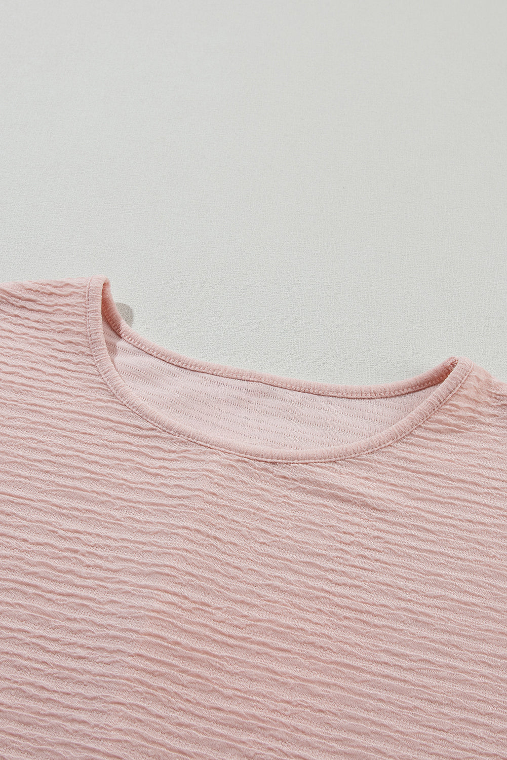 Light Pink Solid Textured Ruffled Short Sleeve Blouse-Tops/Blouses & Shirts-[Adult]-[Female]-2022 Online Blue Zone Planet
