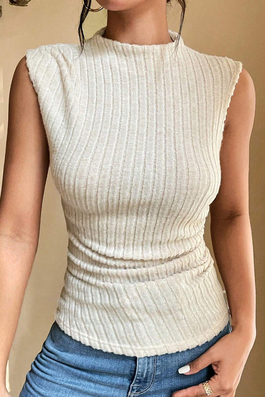 Apricot Ribbed Knit Mock Neck Tank Top-Tops/Tank Tops-[Adult]-[Female]-Apricot-S-2022 Online Blue Zone Planet