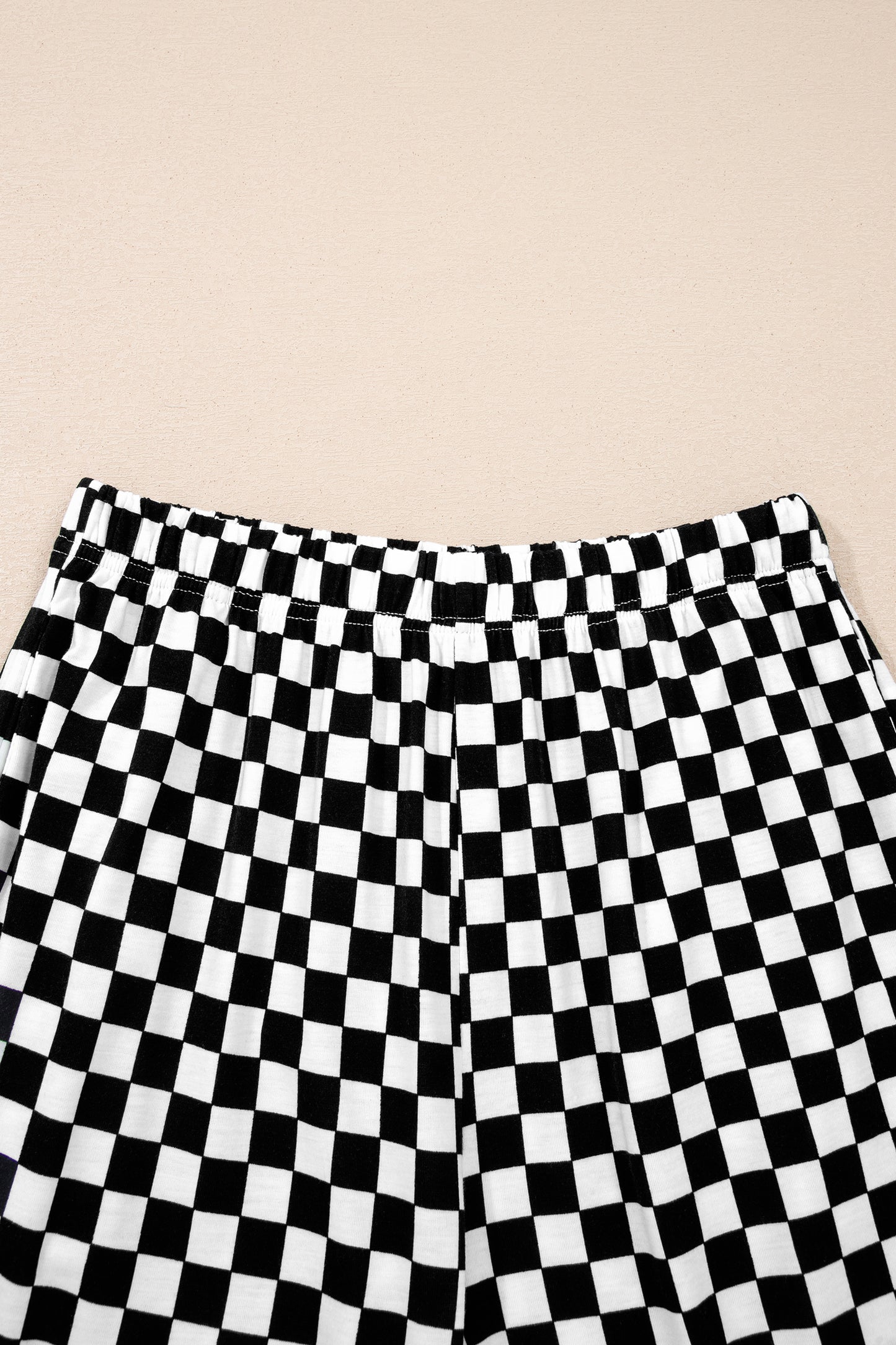 Black Checkered Print Half Sleeve Tee 2pcs Lounge Pant Set-Loungewear & Sleepwear/Loungewear-[Adult]-[Female]-2022 Online Blue Zone Planet