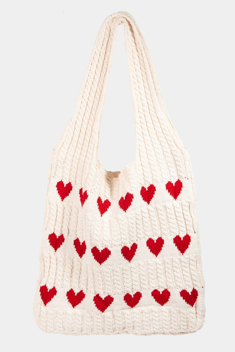 Fame Contrast Heart Crochet Tote Bag-HANDBAGS-[Adult]-[Female]-Red-One Size-2022 Online Blue Zone Planet