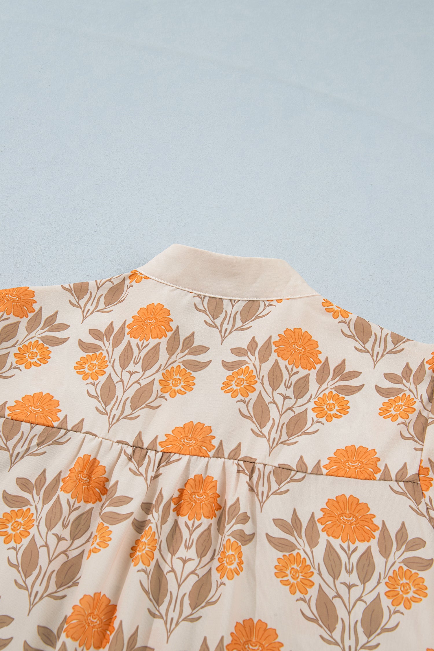 Orange Floral Print Contrast Detail V Neck Long Sleeve Blouse-Tops/Blouses & Shirts-[Adult]-[Female]-2022 Online Blue Zone Planet