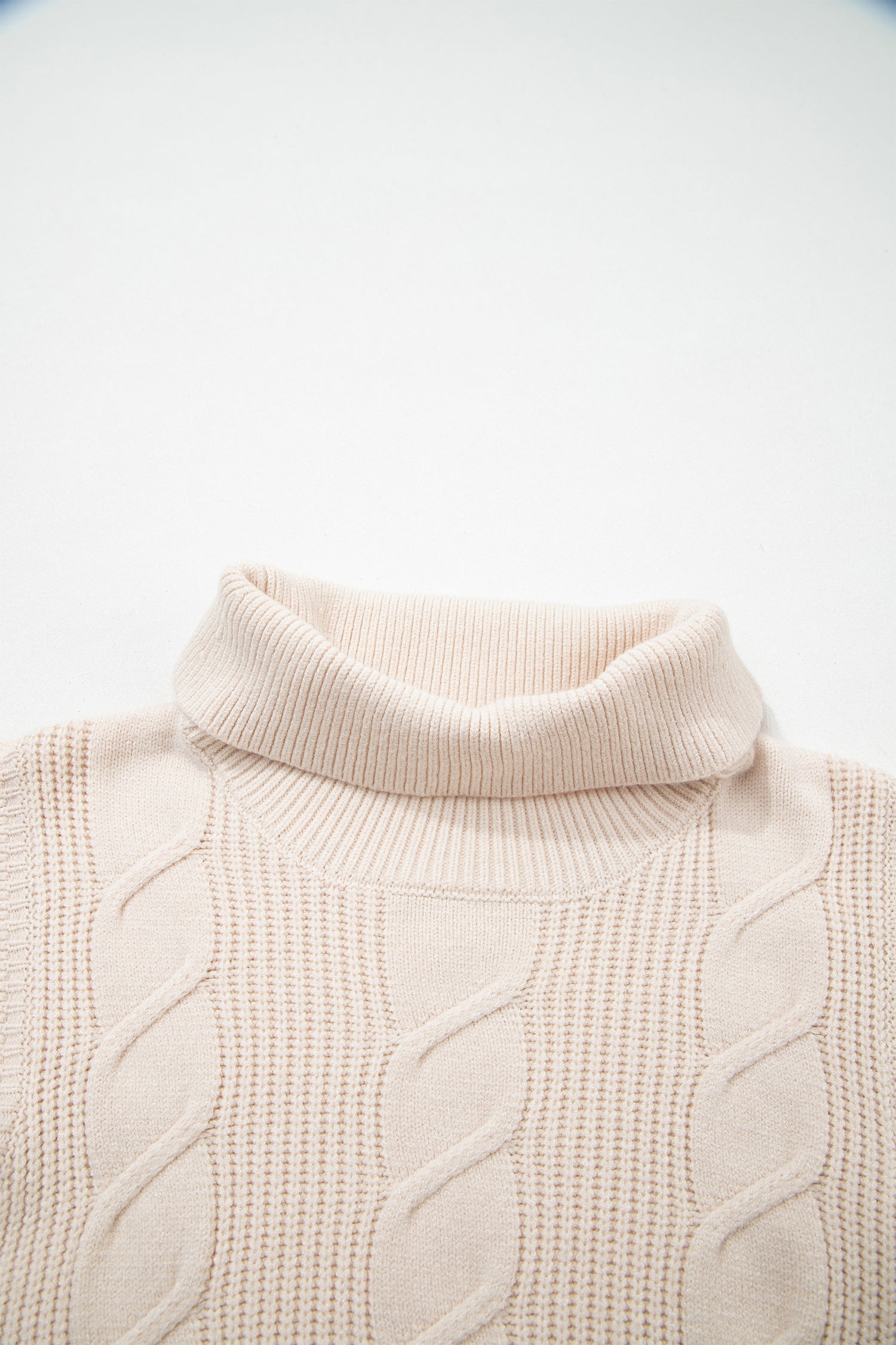 Jet Stream Cable Knit Turtleneck Ruffled Short Sleeve Sweater-Sweaters & Cardigans/Short Sleeve Sweaters-[Adult]-[Female]-2022 Online Blue Zone Planet