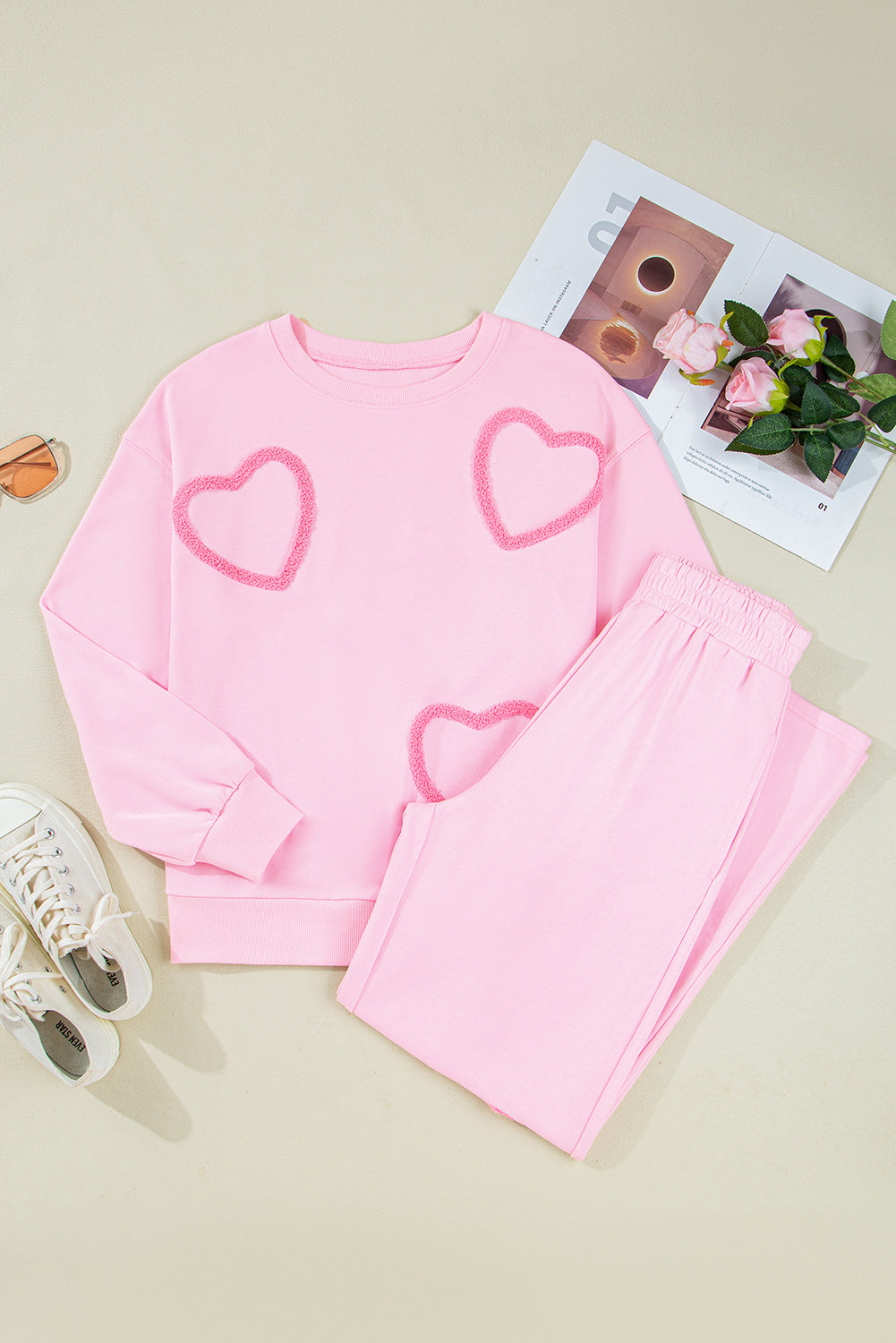 Phalaenopsis Chenille Heart Pattern Casual 2pcs Pants Set-Two Piece Sets/Pant Sets-[Adult]-[Female]-2022 Online Blue Zone Planet