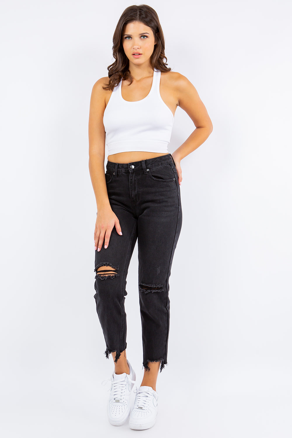 Blue Zone Planet | American Bazi High Waist Distressed Cropped Straight Jeans-TOPS / DRESSES-[Adult]-[Female]-2022 Online Blue Zone Planet