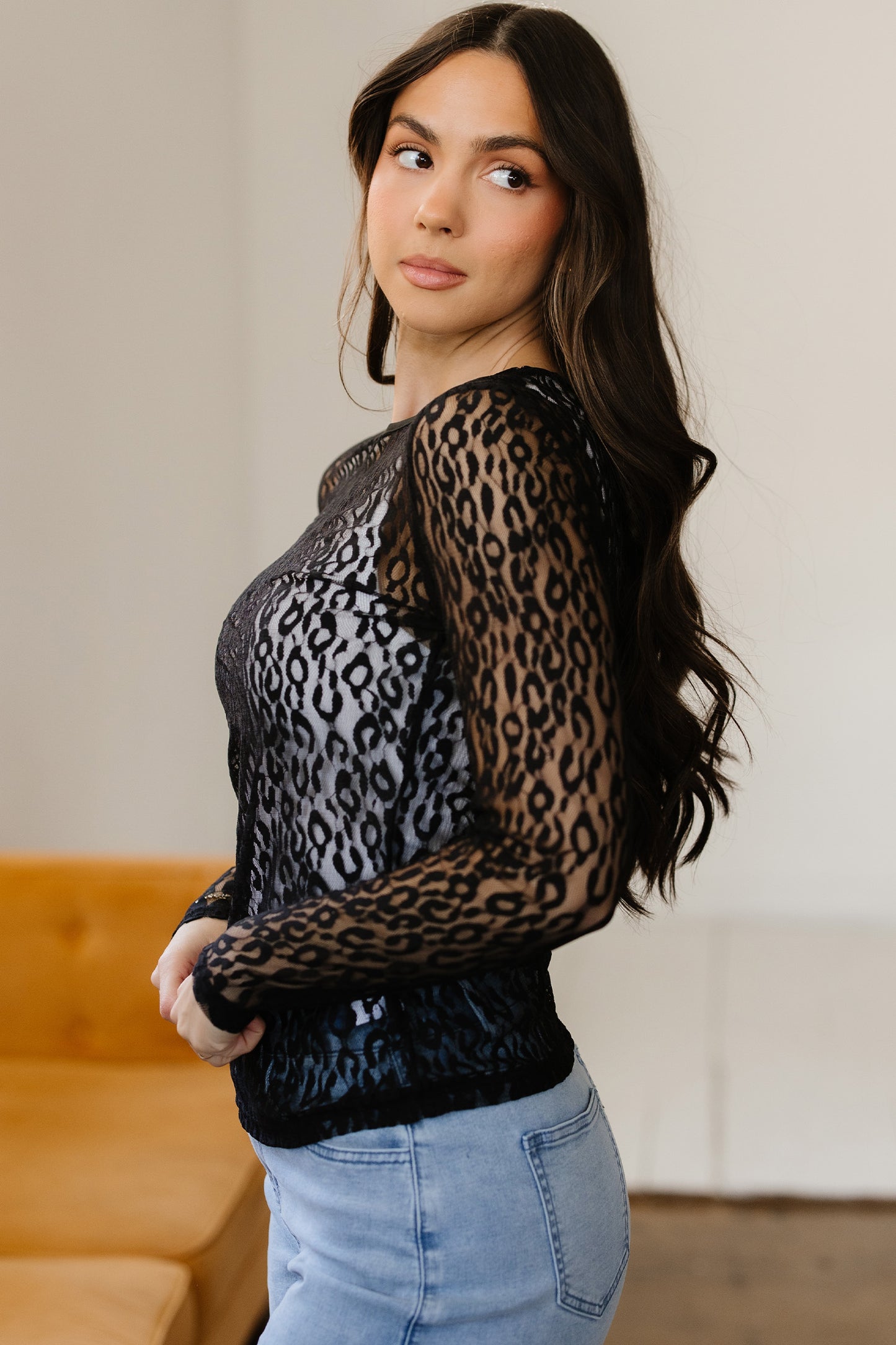 Black Leopard Pattern Sheer Mesh Long Sleeve Top-Tops/Long Sleeve Tops-[Adult]-[Female]-2022 Online Blue Zone Planet