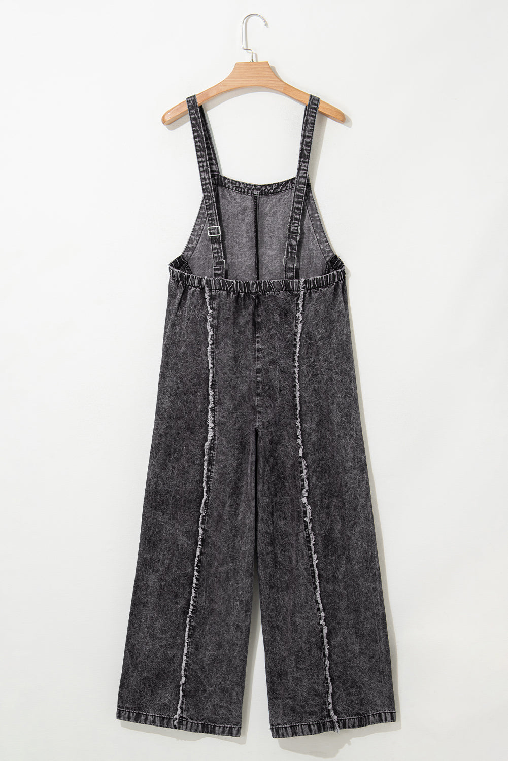 Dark Grey Light Wash Frayed Exposed Seam Wide Leg Denim Overall-Bottoms/Jumpsuits & Rompers-[Adult]-[Female]-2022 Online Blue Zone Planet