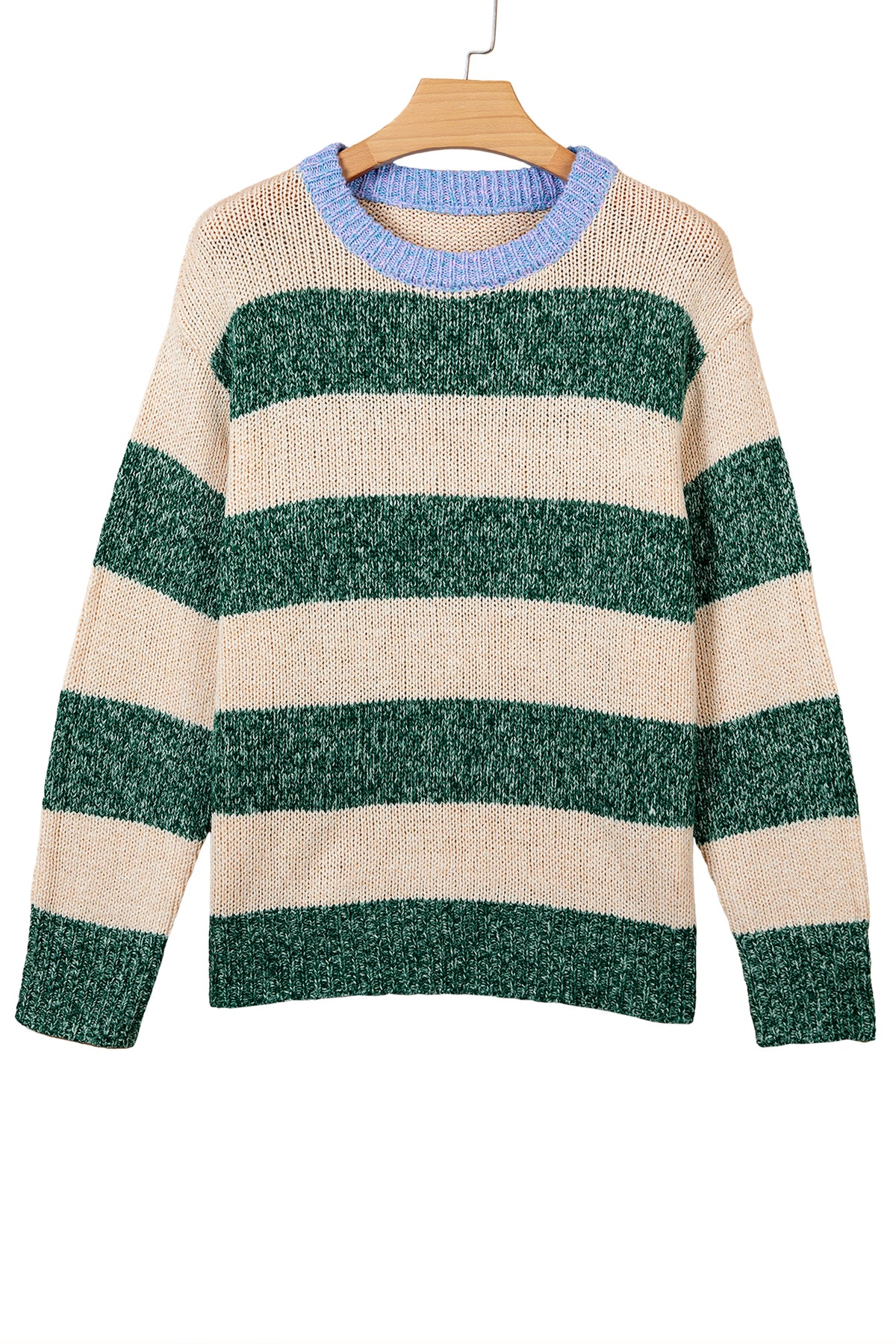 Green Stripe Striped Colorblock Drop Shoulder Pullover Sweater