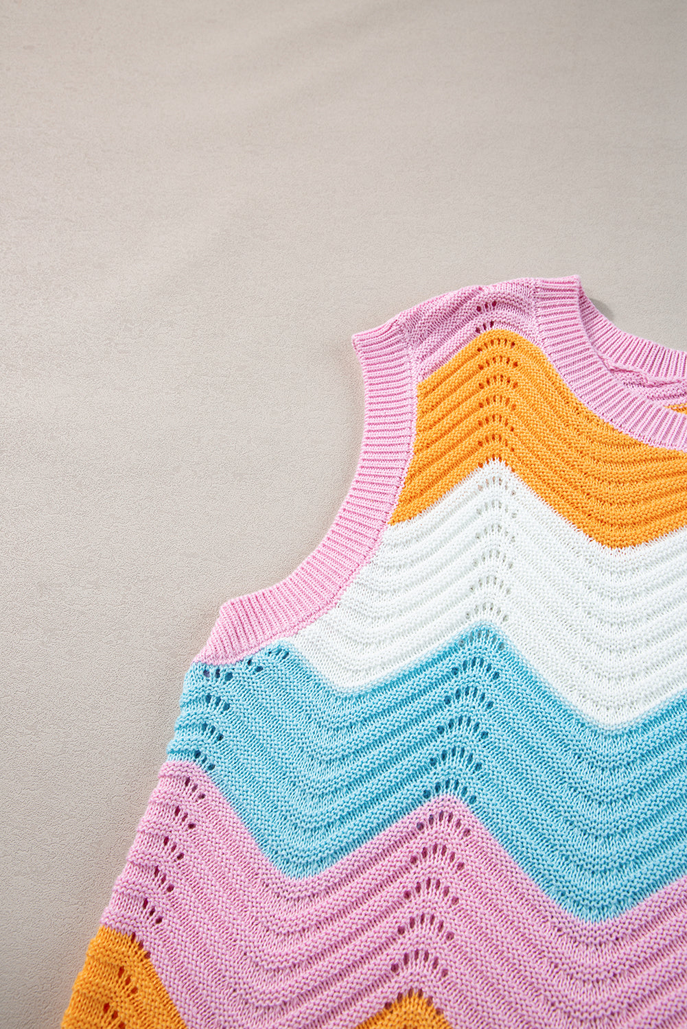 Multicolour Striped Colorblock Scalloped Hem Knitted Vest-Sweaters & Cardigans/Sweater Vests-[Adult]-[Female]-2022 Online Blue Zone Planet