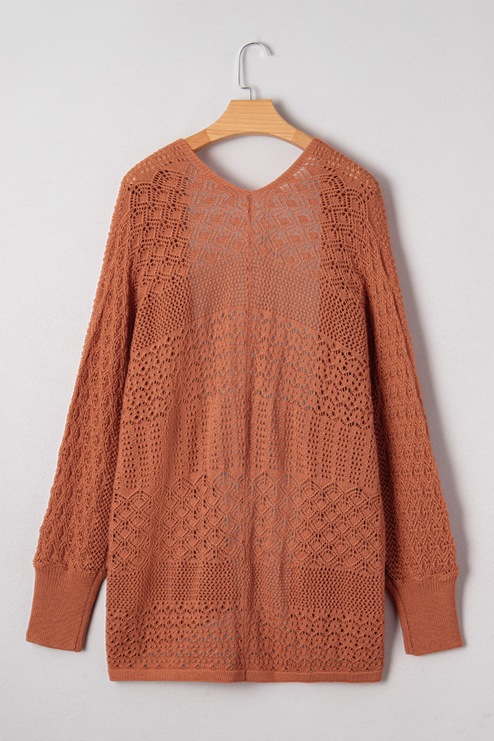 Redwood Burl Mixed Pattern Knitted Open Front Plus Cardigan-Plus Size/Plus Size Sweaters & Cardigans-[Adult]-[Female]-2022 Online Blue Zone Planet