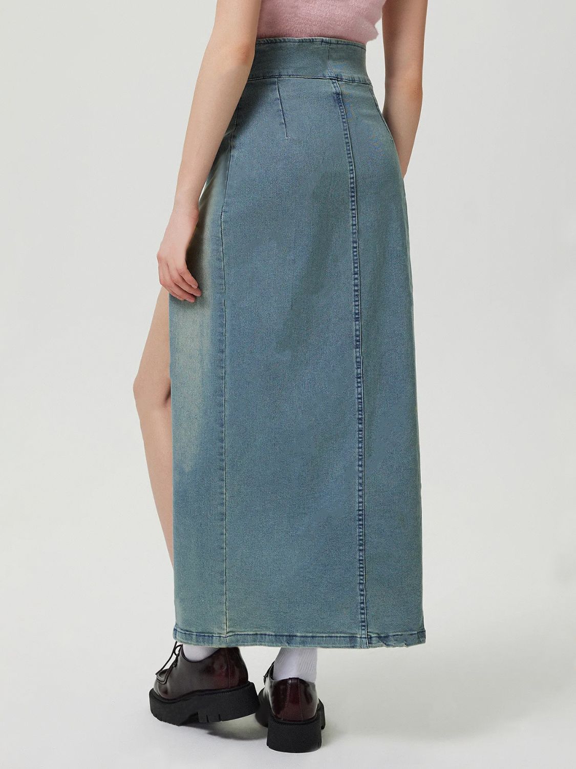 Slit Denim Skirt with Zip-BOTTOM SIZES SMALL MEDIUM LARGE-[Adult]-[Female]-2022 Online Blue Zone Planet