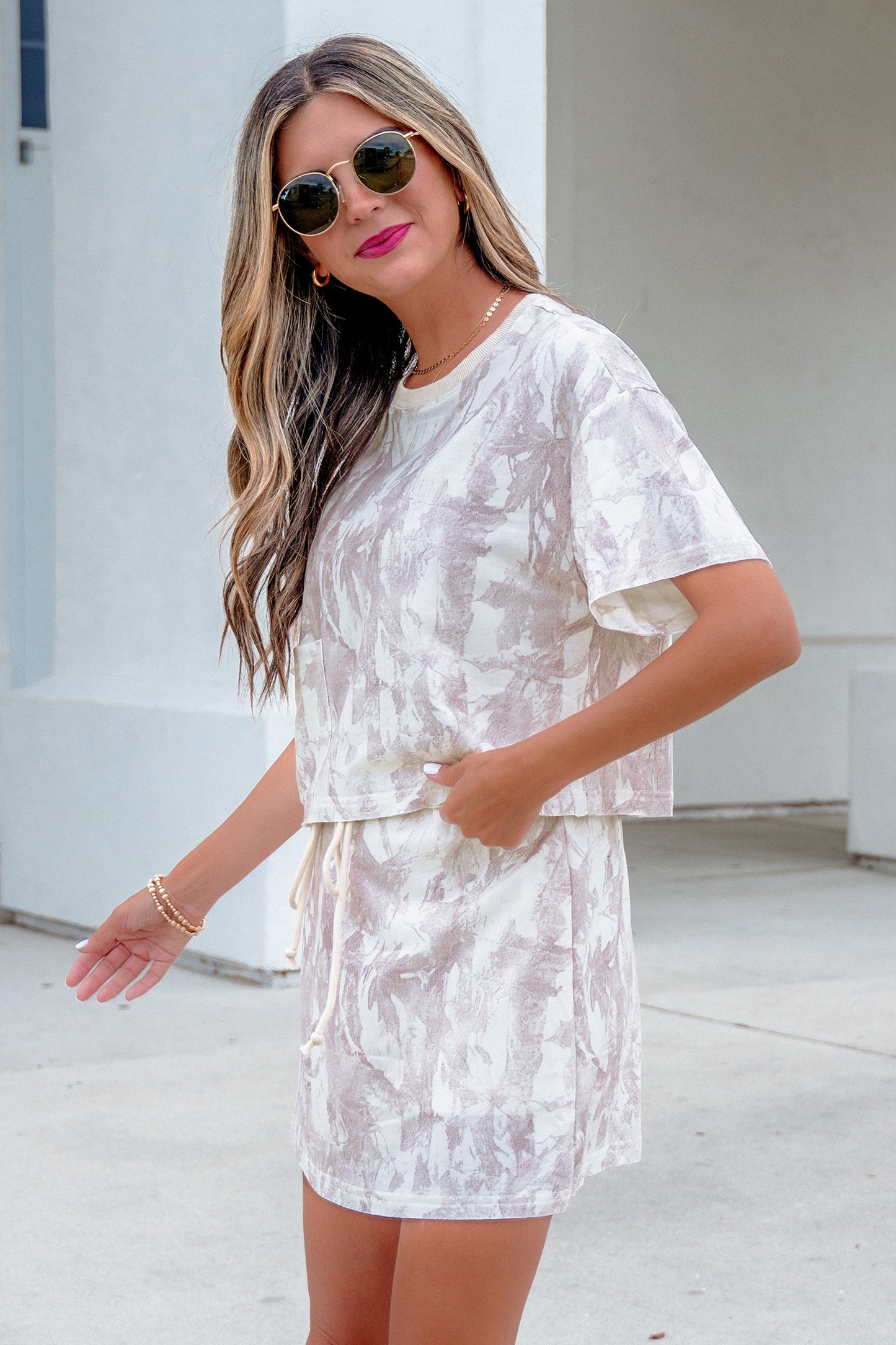 Gray Woodland Camo Print Raw Edge Cropped Top Skirt Set-Two Piece Sets/Two Piece Dresses-[Adult]-[Female]-2022 Online Blue Zone Planet