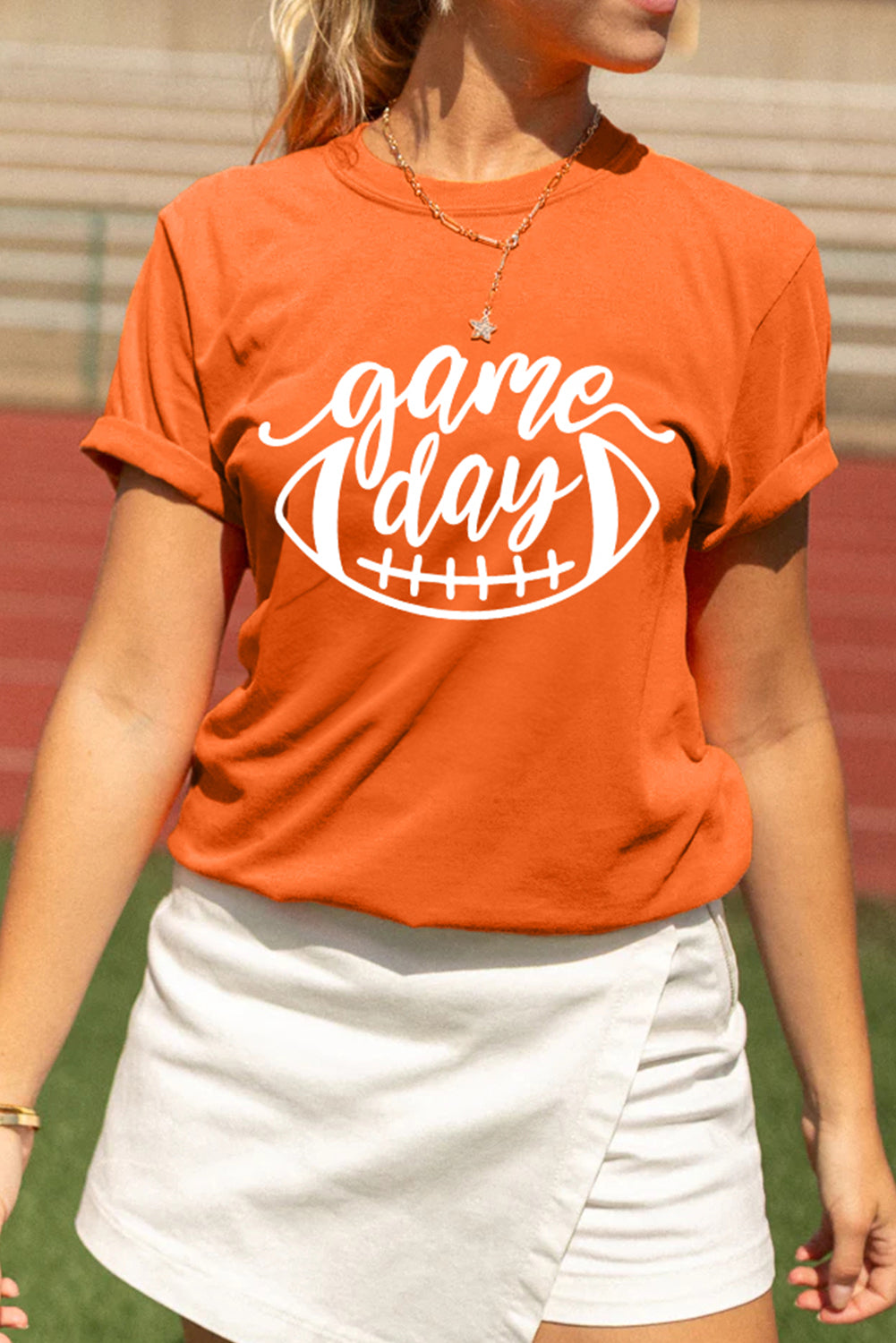 Orange game day Football Print Womens T Shirt-Graphic/Graphic Tees-[Adult]-[Female]-Orange-S-2022 Online Blue Zone Planet