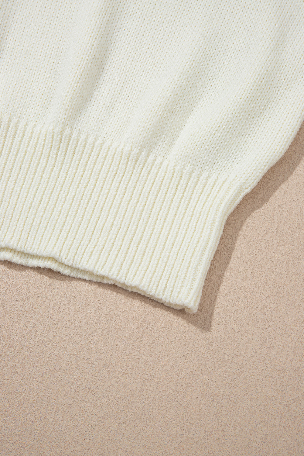 White Flower Detail Round Neck Contrast Textured Puff Sleeve Sweater-TOPS / DRESSES-[Adult]-[Female]-2022 Online Blue Zone Planet