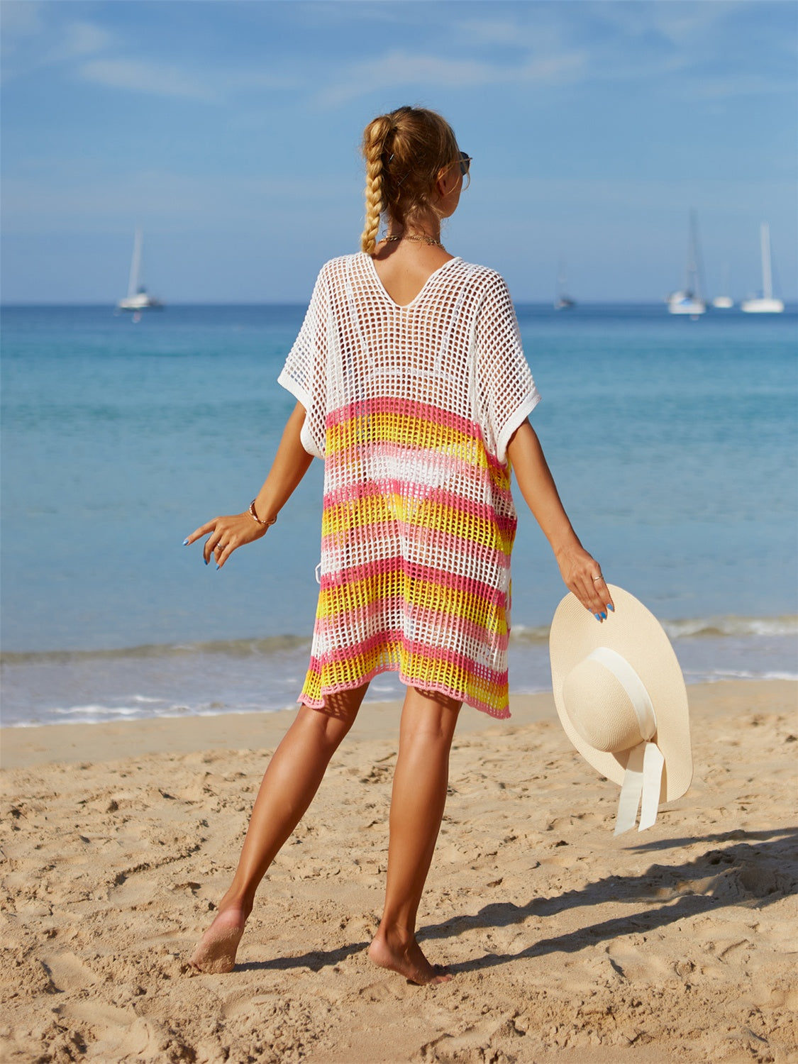 Cutout Striped Cover-Up with Tassel-TOPS / DRESSES-[Adult]-[Female]-2022 Online Blue Zone Planet