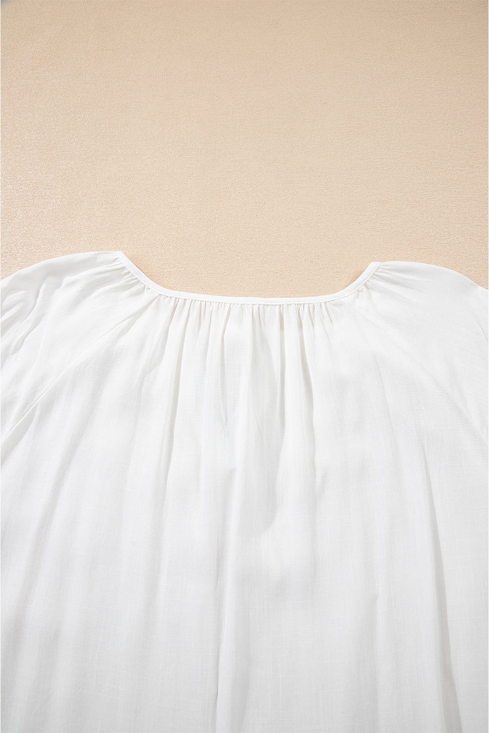 White Floral Embroidered Drawstring V Neck Blouse-Tops/Blouses & Shirts-[Adult]-[Female]-2022 Online Blue Zone Planet