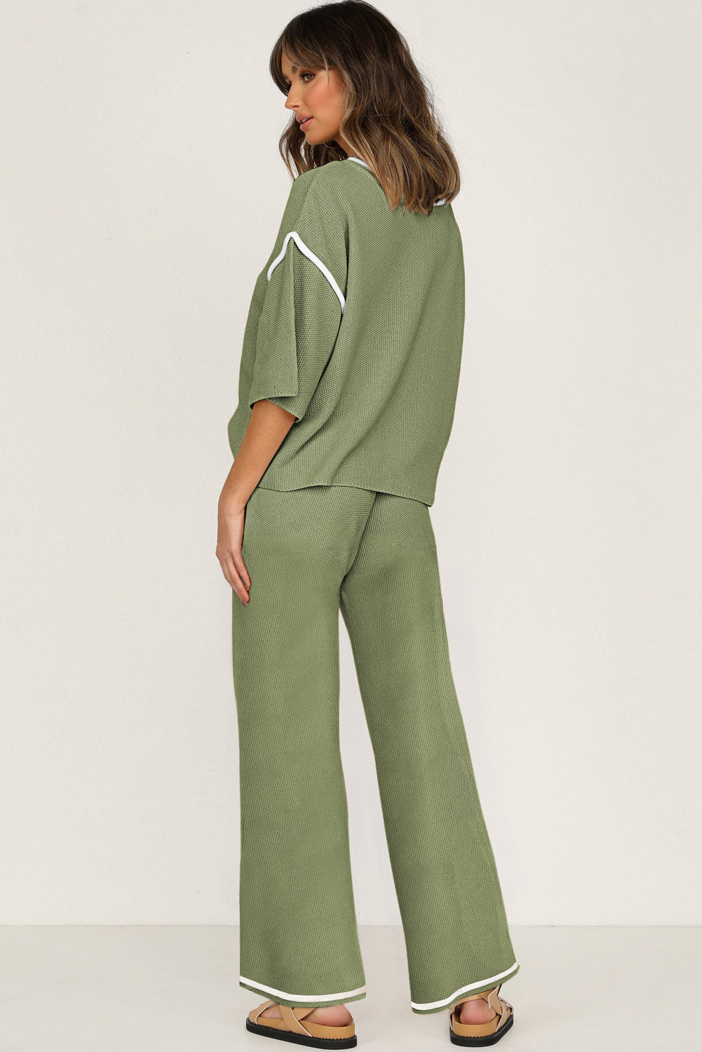 Bright Pink Contrast Trim Half Sleeve Top Drawstring Pants Loose 2pcs Sweater Suit-TOPS / DRESSES-[Adult]-[Female]-2022 Online Blue Zone Planet