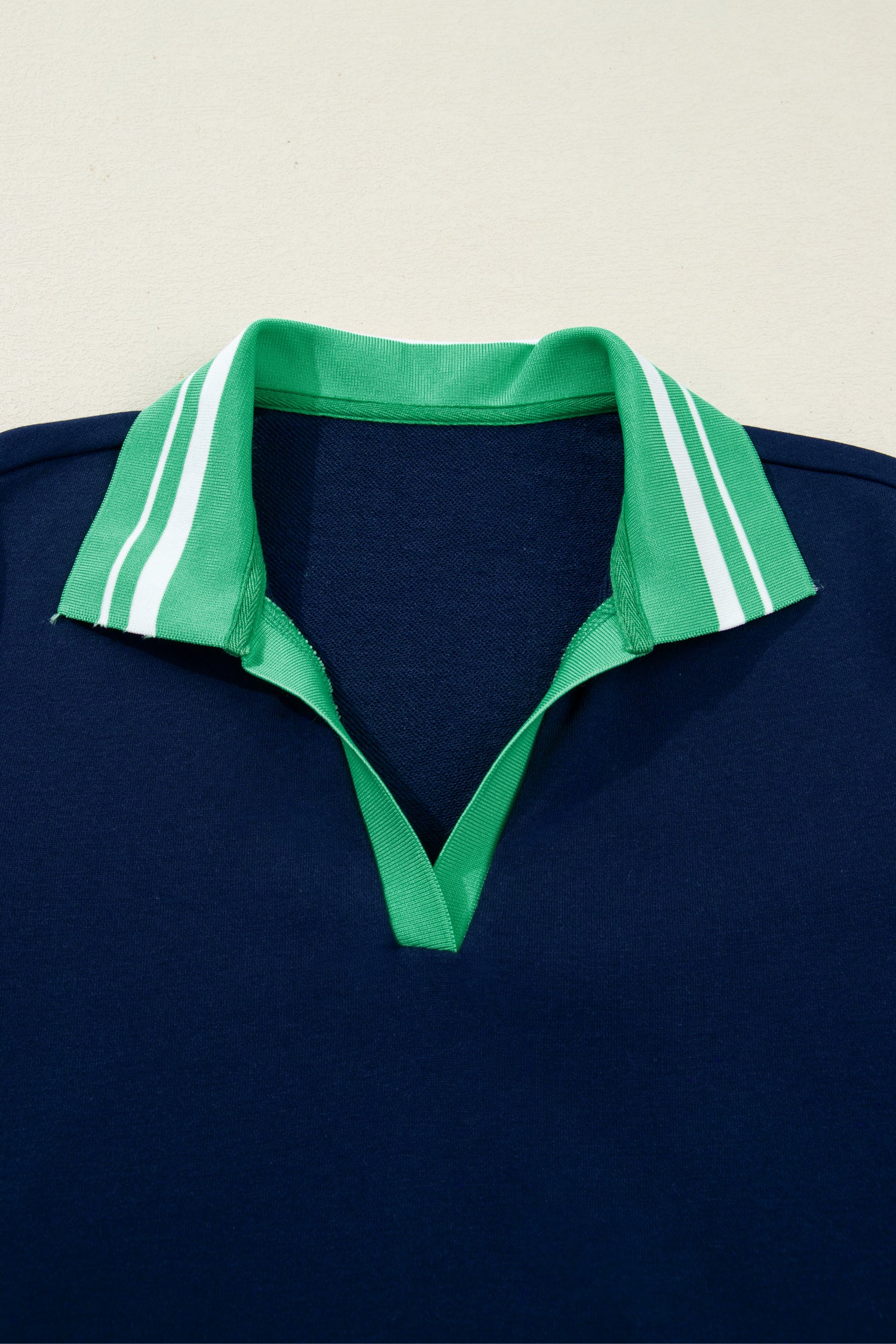 Navy Blue Contrast Striped Cuffs Polo Collar Patchwork Long Sleeve Ruffle Hem Mini Dress-TOPS / DRESSES-[Adult]-[Female]-2022 Online Blue Zone Planet