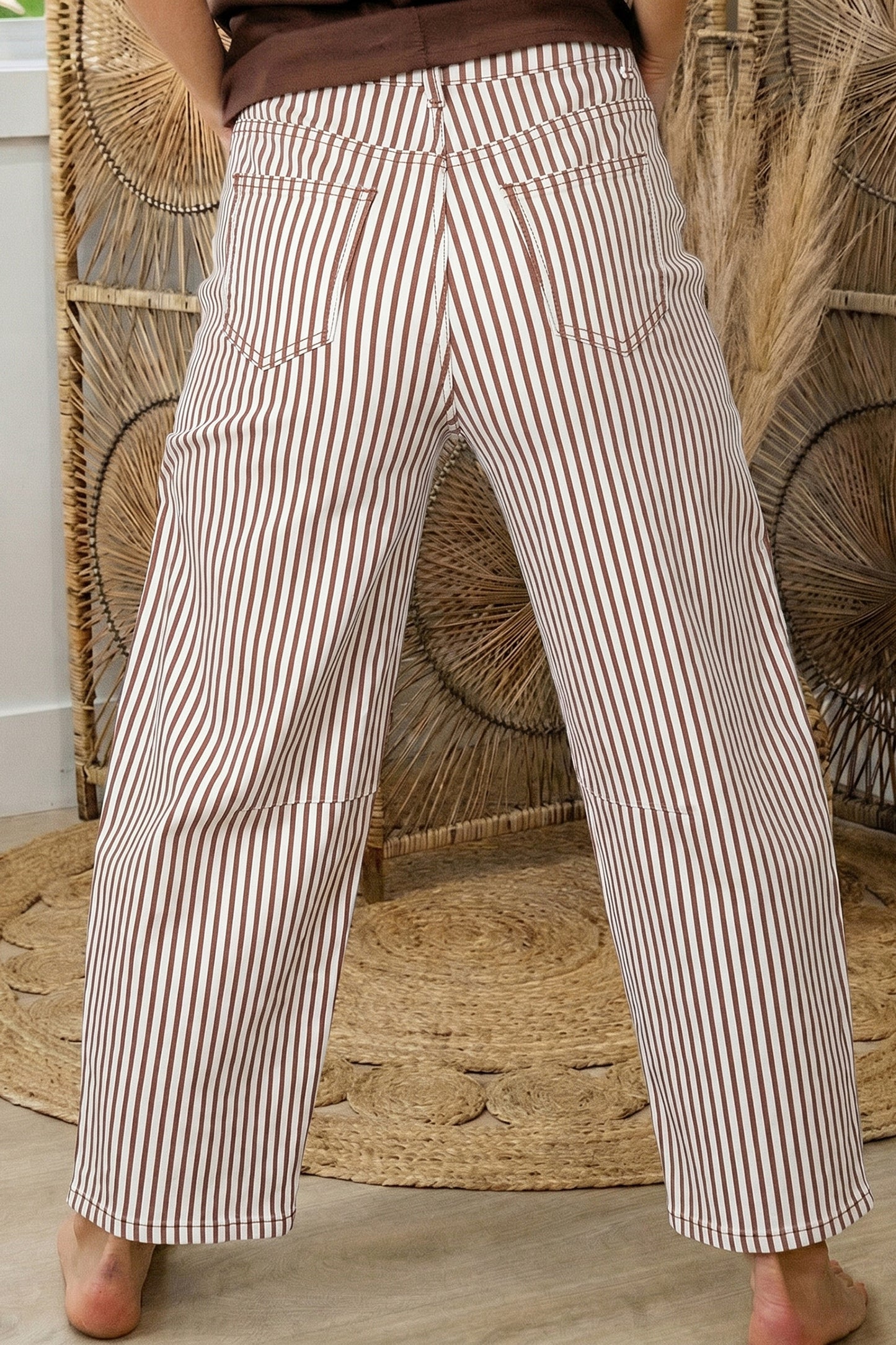 Brown Stripe Casual Barrel Jeans-Bottoms/Jeans-[Adult]-[Female]-2022 Online Blue Zone Planet