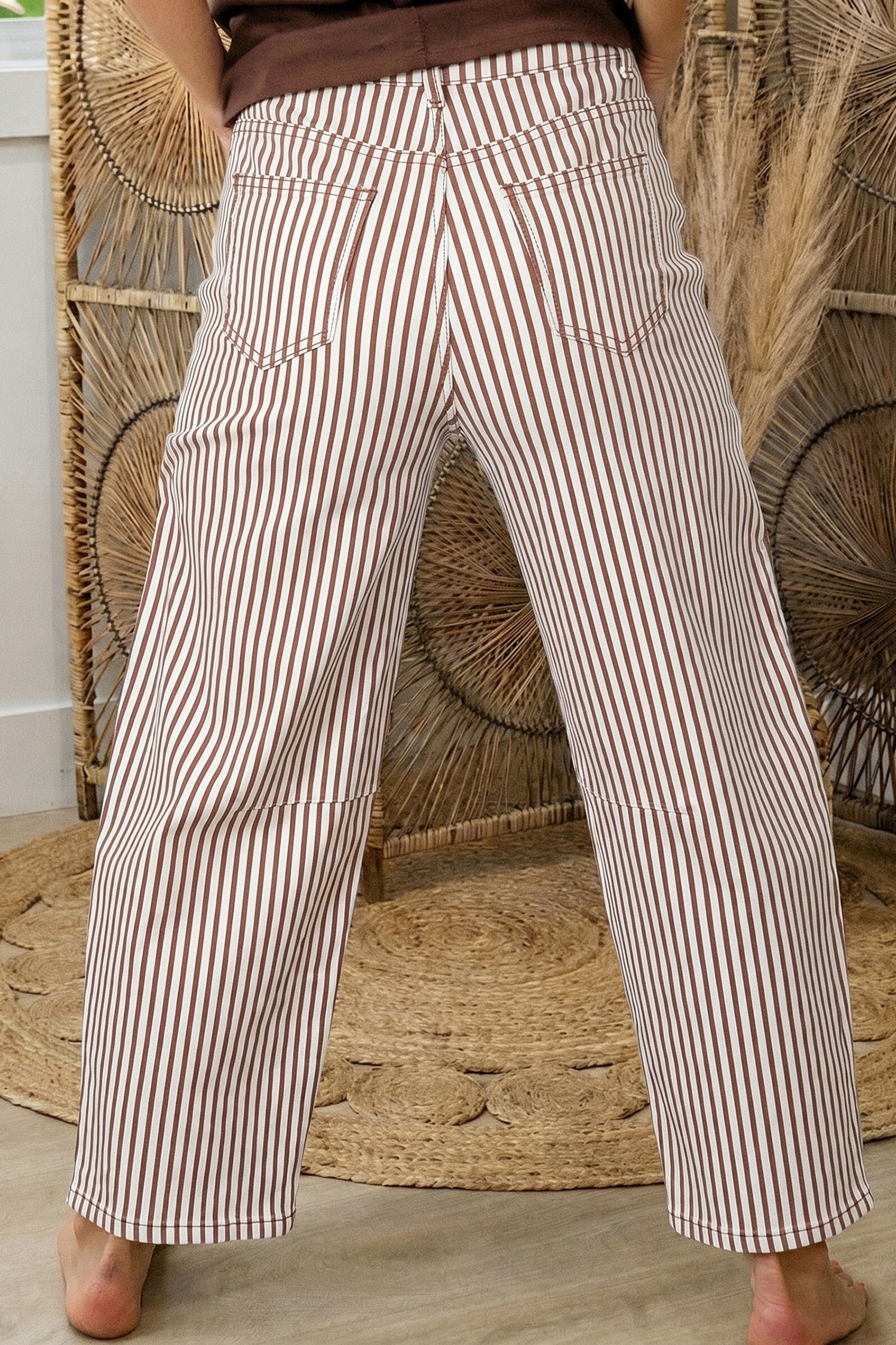 Brown Stripe Casual Barrel Jeans-Bottoms/Jeans-[Adult]-[Female]-2022 Online Blue Zone Planet