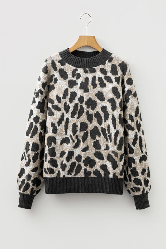 Carbon Grey Leopard Drop Shoulder Baggy Sweater-TOPS / DRESSES-[Adult]-[Female]-2022 Online Blue Zone Planet